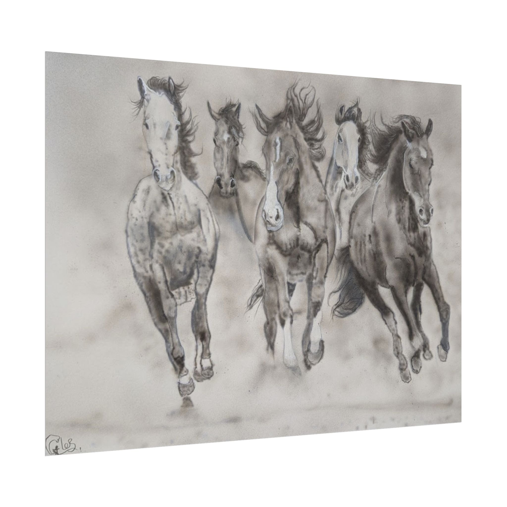 Horse Run Poster — Black & White Galloping Horses Wall Art (Rolled Poster)