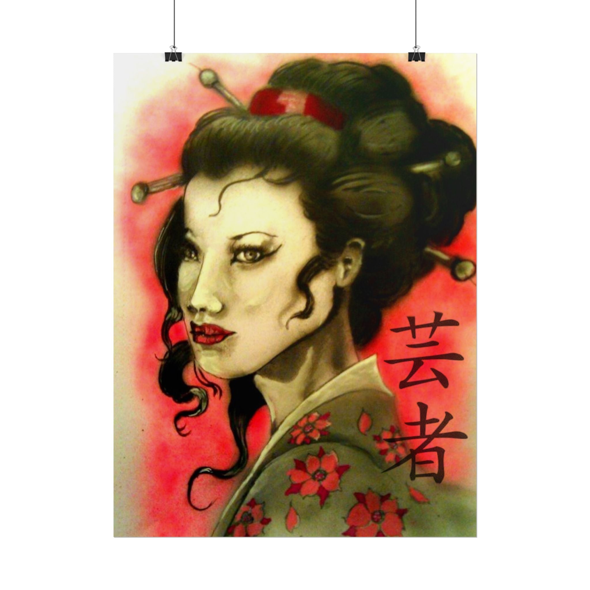 Geisha Portrait Poster — Japanese Tattoo-Style Rolled Art Print
