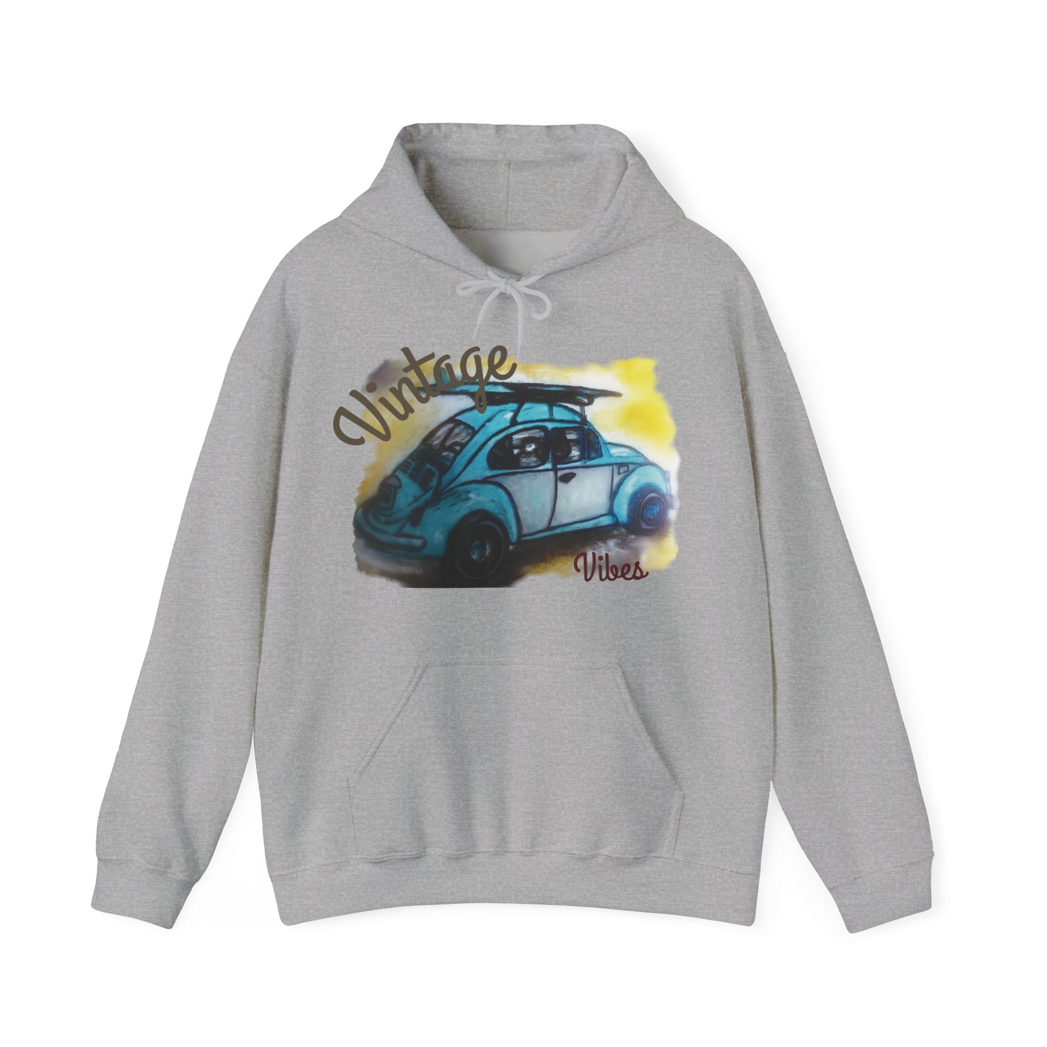 Vintage Beetle Hoodie – Retro Blue Car Graphic Sweatshirt