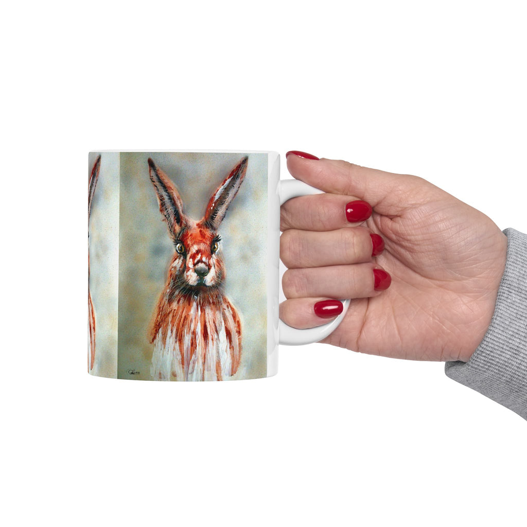 Hare Portrait Ceramic Mug – Whimsical Rabbit Art Coffee Cup (11oz & 15oz)