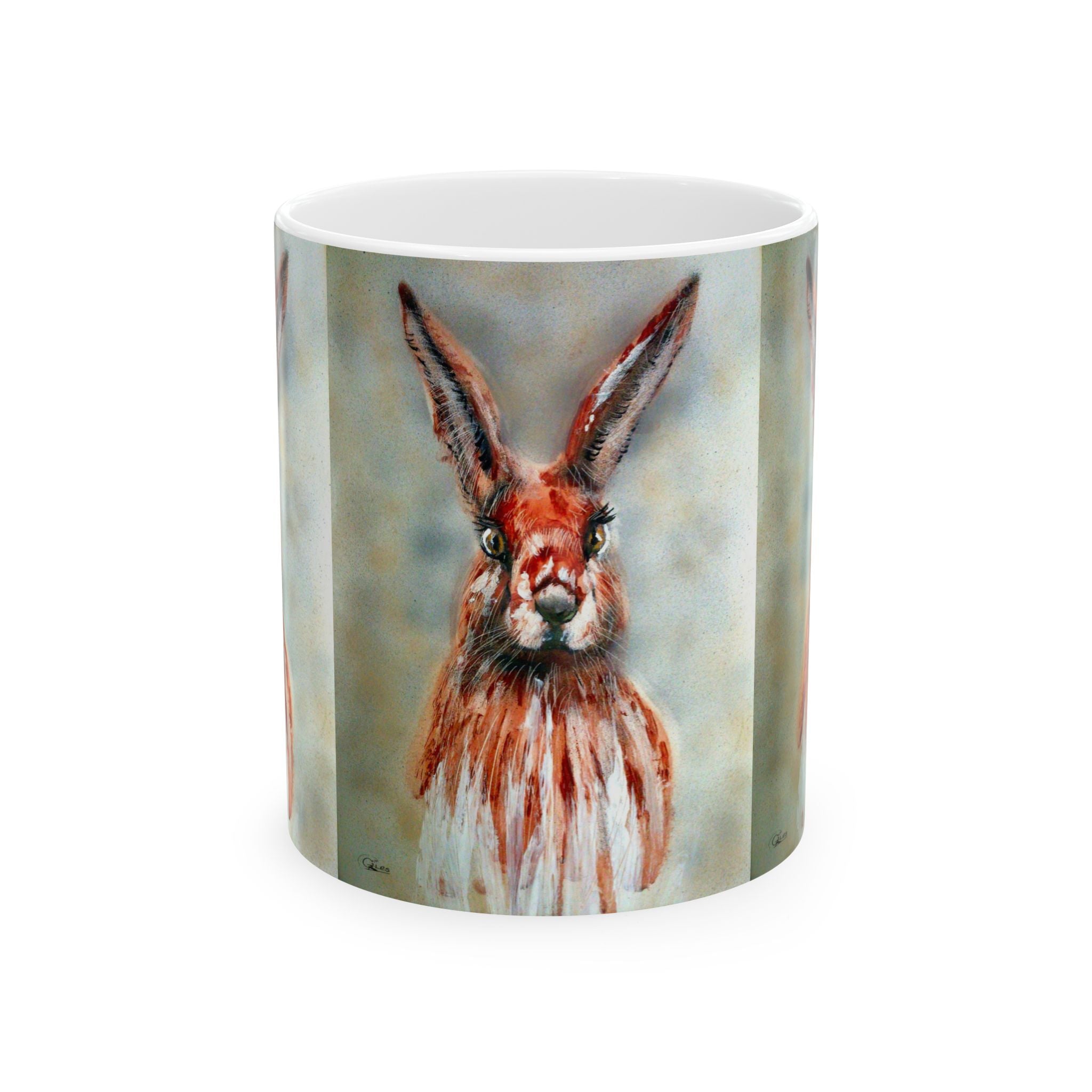 Hare Portrait Ceramic Mug – Whimsical Rabbit Art Coffee Cup (11oz & 15oz)