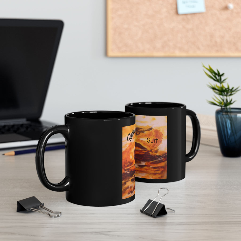 Retro Surf Black Mug — Vintage Surfing Sunset Design (11oz, 15oz)