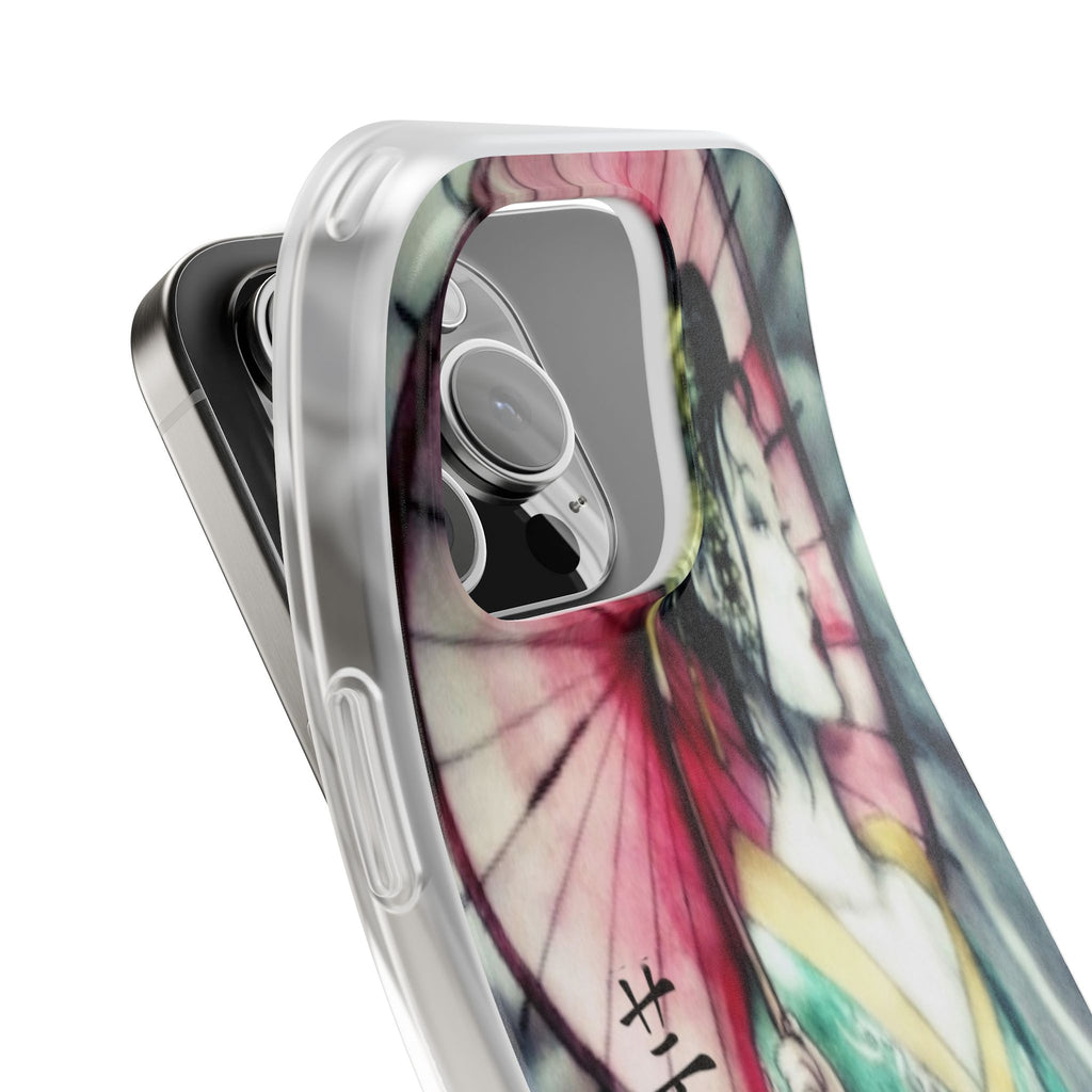 Geisha Art Phone Case — Japanese Parasol iPhone Flexi Case