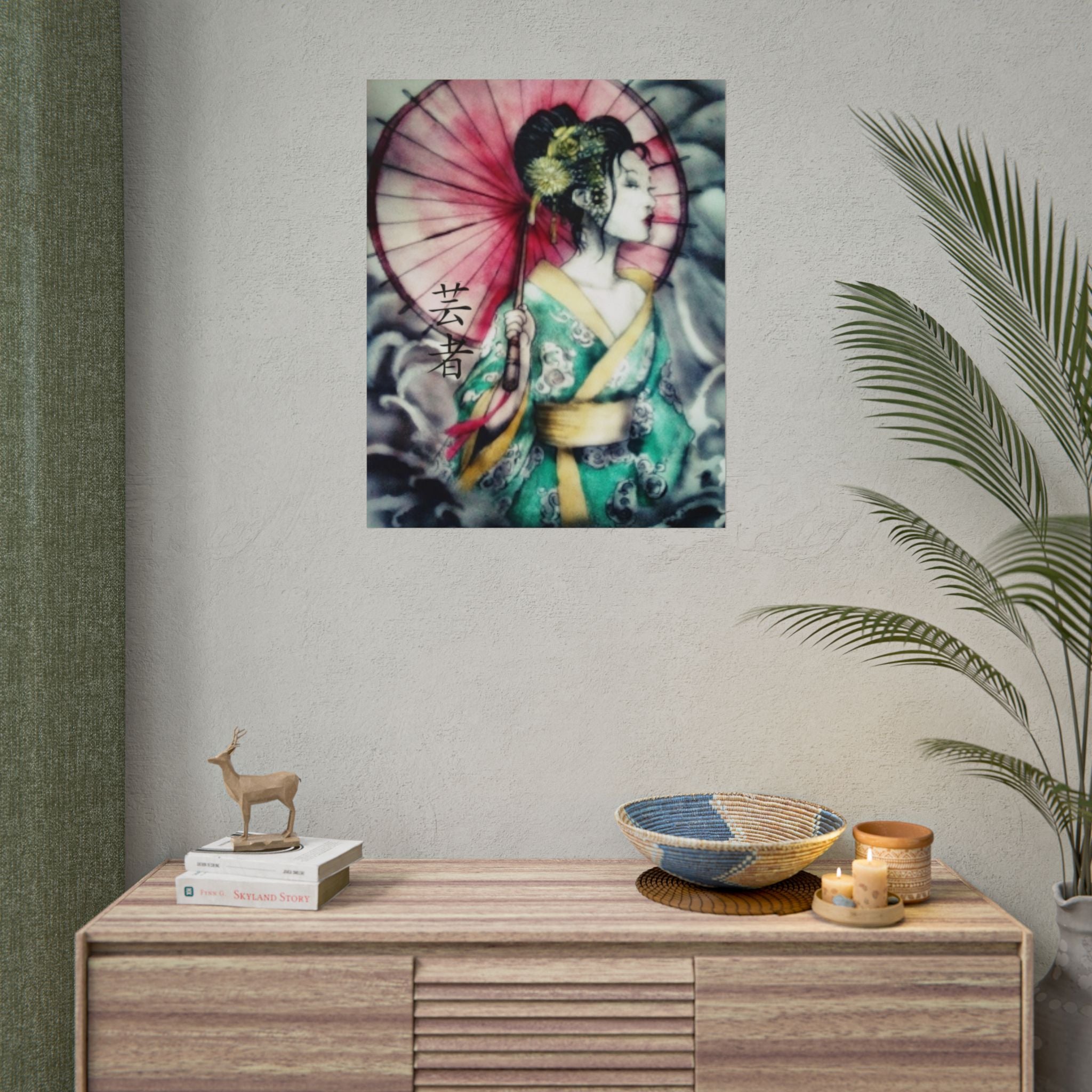 Geisha Umbrella Art Poster — Japanese Geisha Wall Decor Rolled Poster