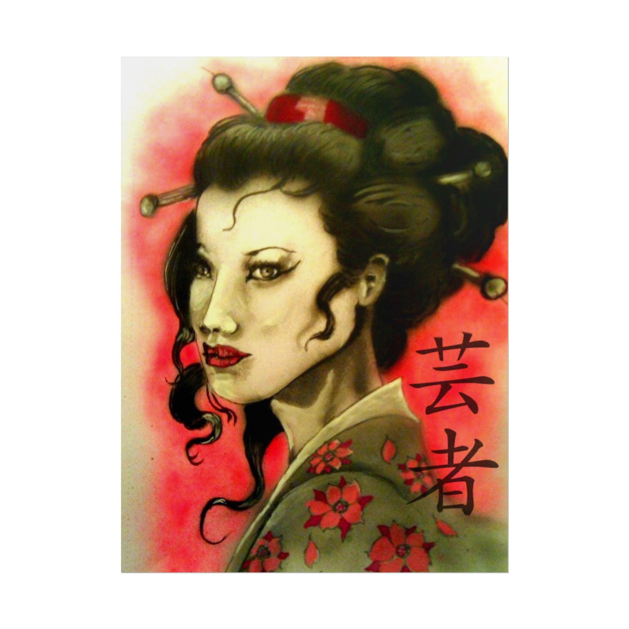 Geisha Portrait Poster — Japanese Tattoo-Style Rolled Art Print