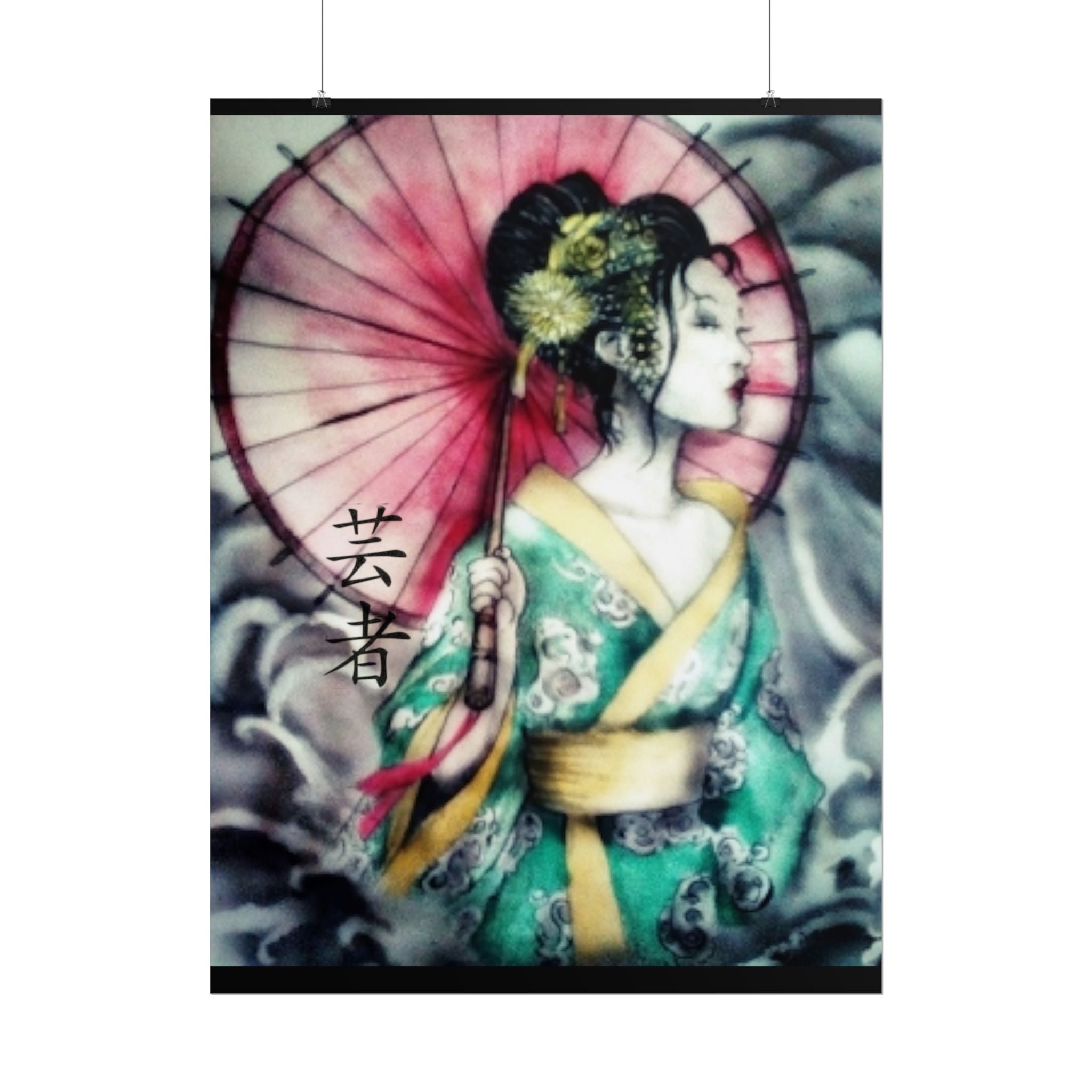 Geisha Umbrella Art Poster — Japanese Geisha Wall Decor Rolled Poster