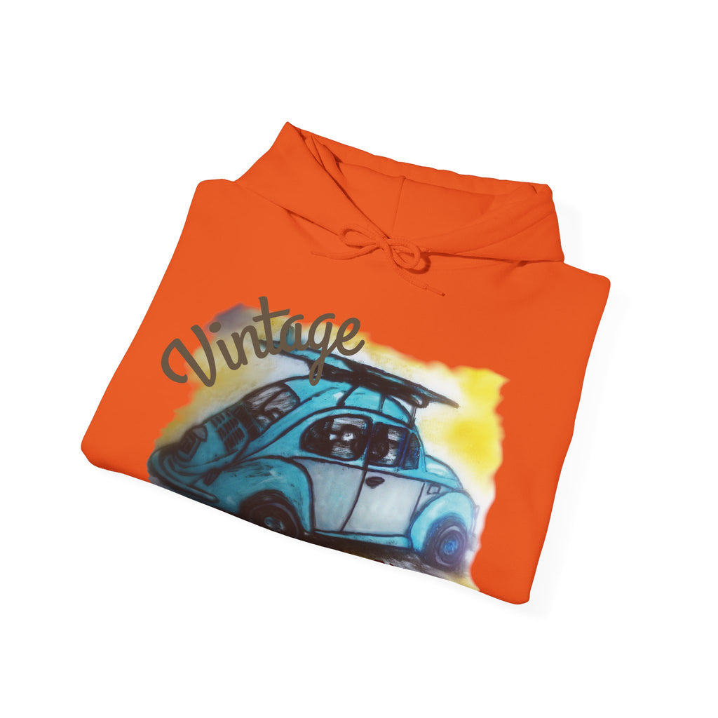 Vintage Beetle Hoodie – Retro Blue Car Graphic Sweatshirt