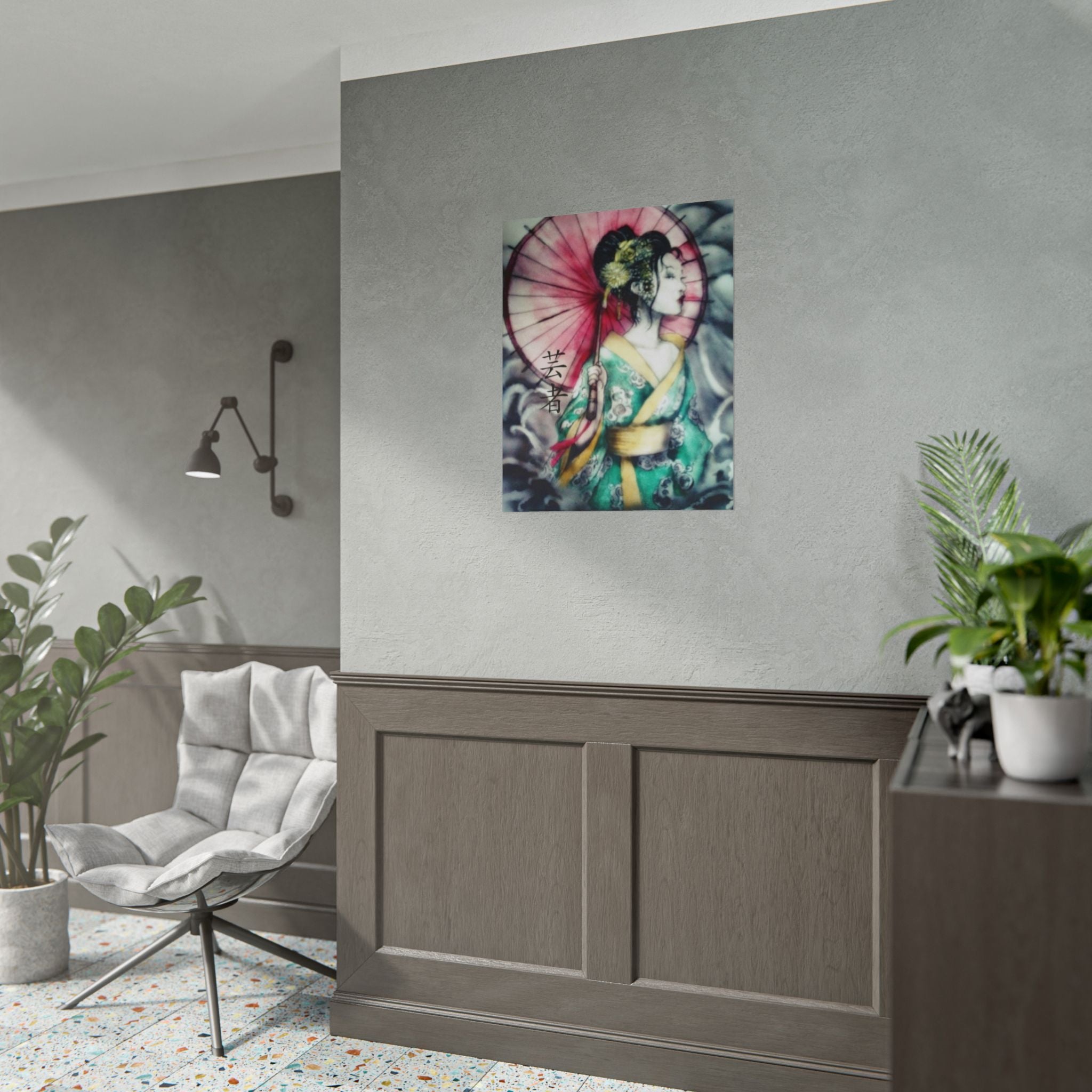 Geisha Umbrella Art Poster — Japanese Geisha Wall Decor Rolled Poster