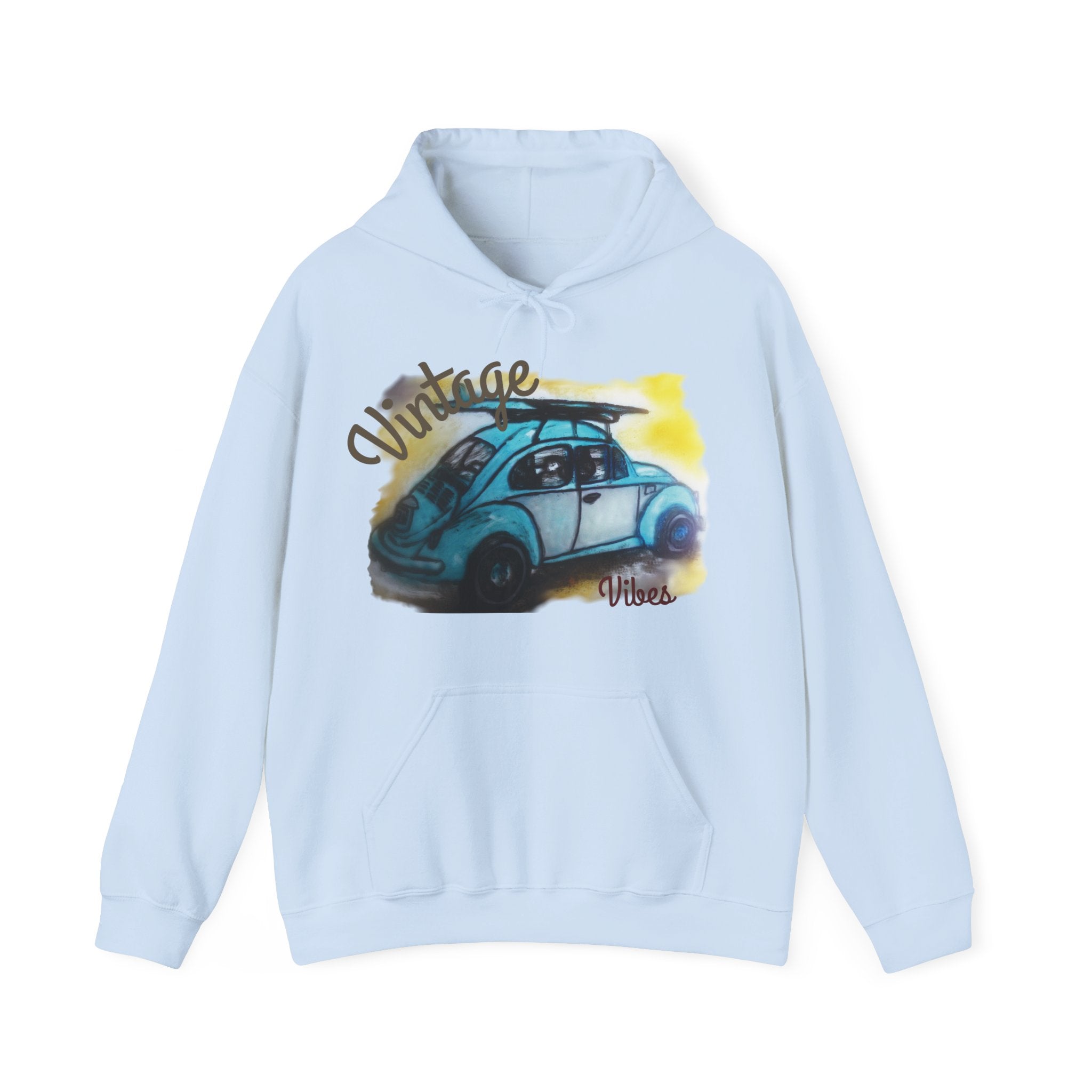 Vintage Beetle Hoodie – Retro Blue Car Graphic Sweatshirt