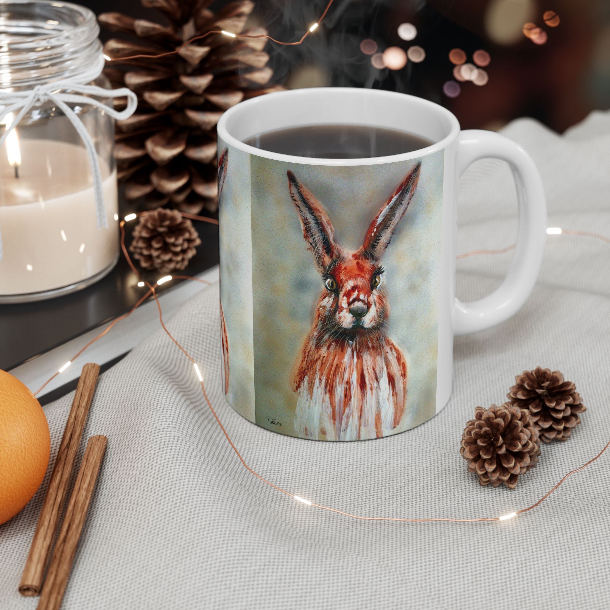 Hare Portrait Ceramic Mug – Whimsical Rabbit Art Coffee Cup (11oz & 15oz)