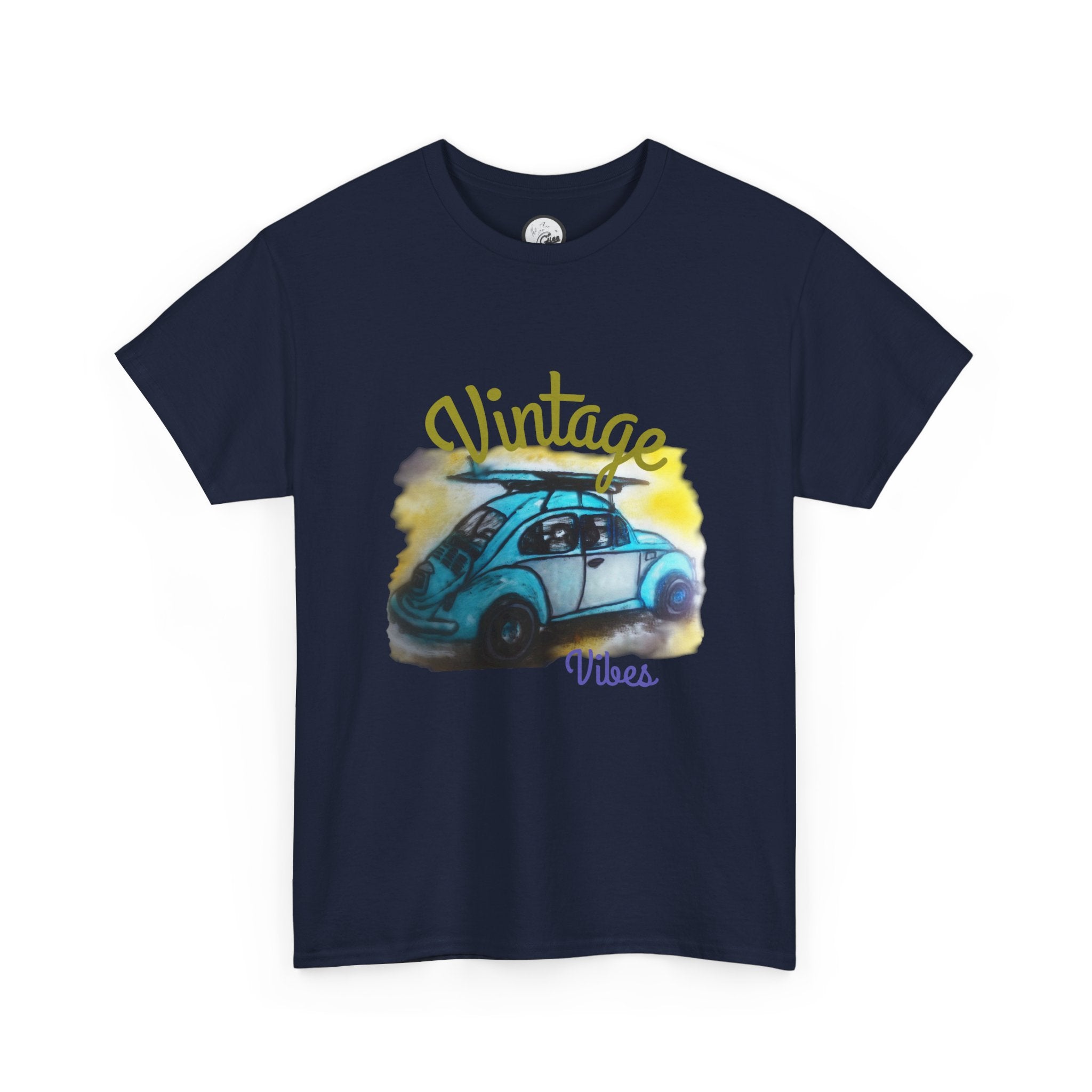 Vintage Vibes T-Shirt — Retro Blue Beetle Car Graphic Tee