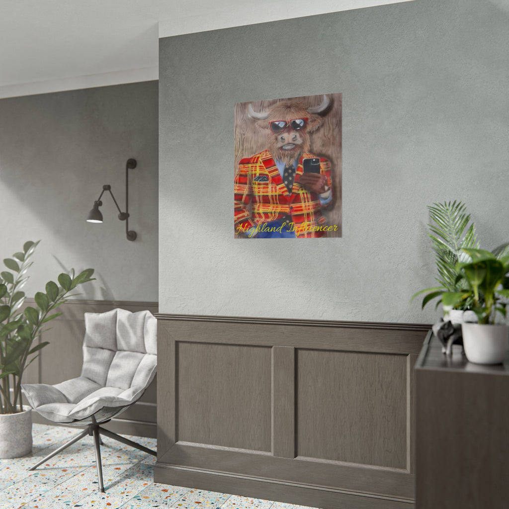 Highland Influencer Rolled Poster — Highland Cow in Tartan Blazer