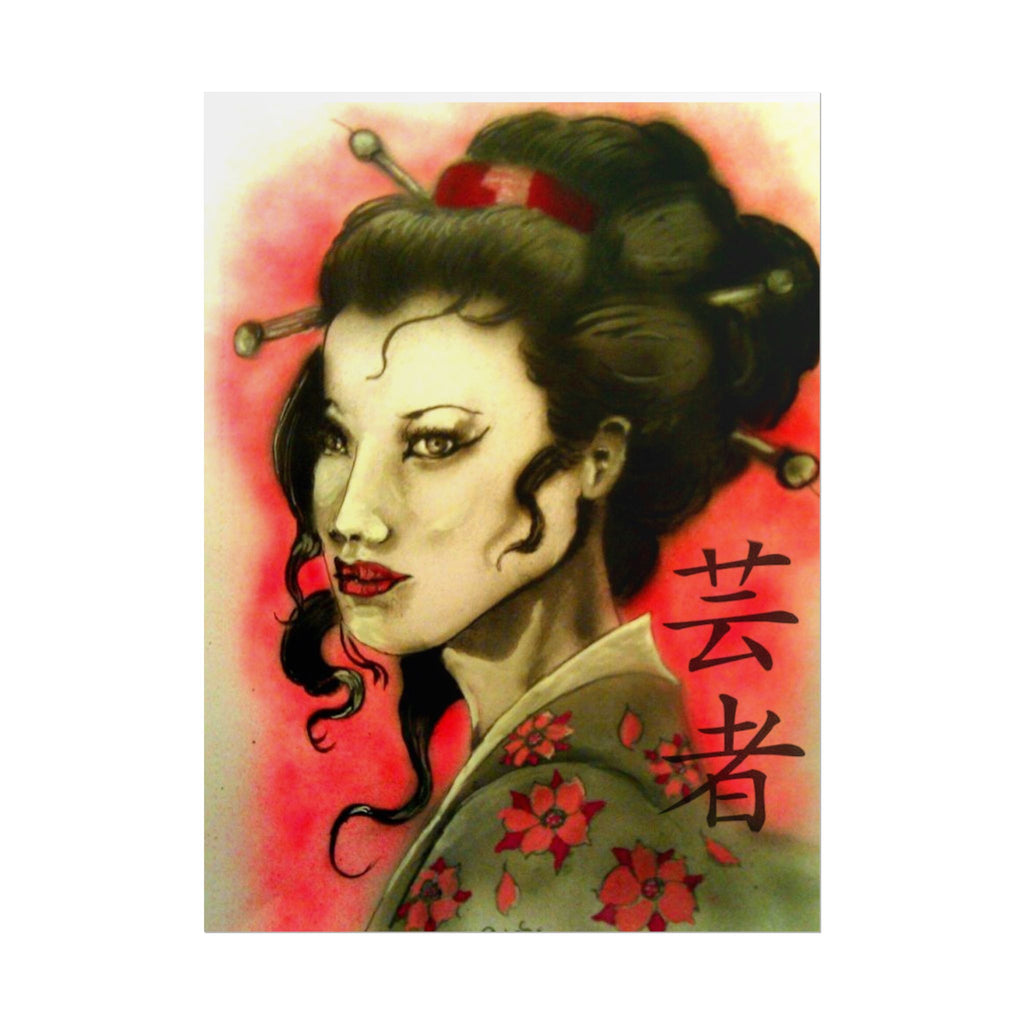 Geisha Portrait Poster — Japanese Tattoo-Style Rolled Art Print