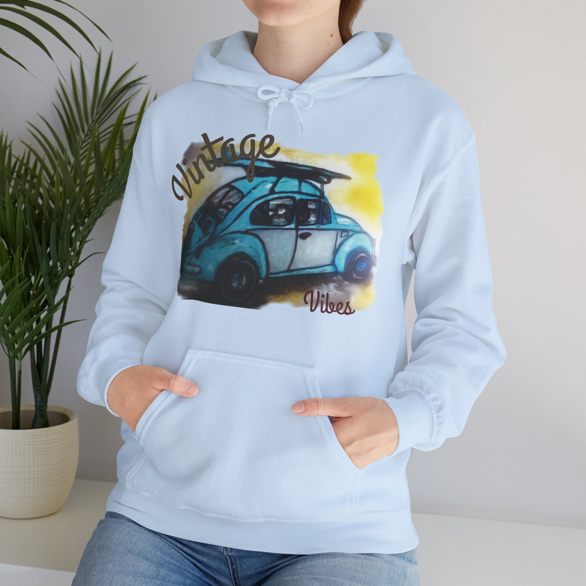 Vintage Beetle Hoodie – Retro Blue Car Graphic Sweatshirt