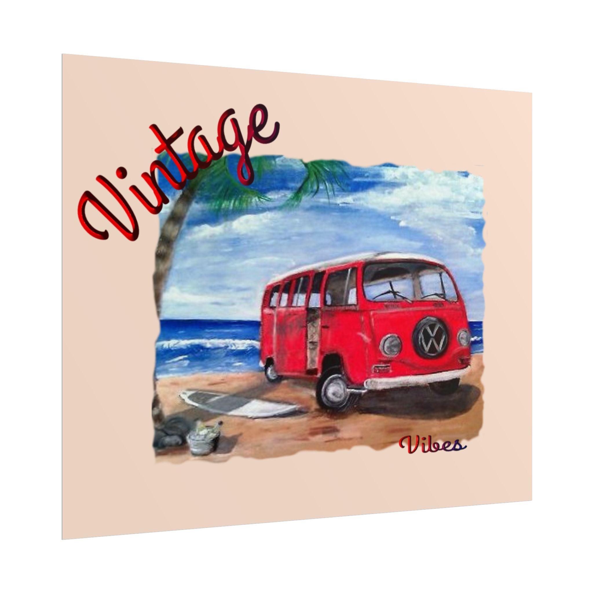 Vintage Red VW Bus Poster | Rolled Poster, Beach Surf Van Wall Art