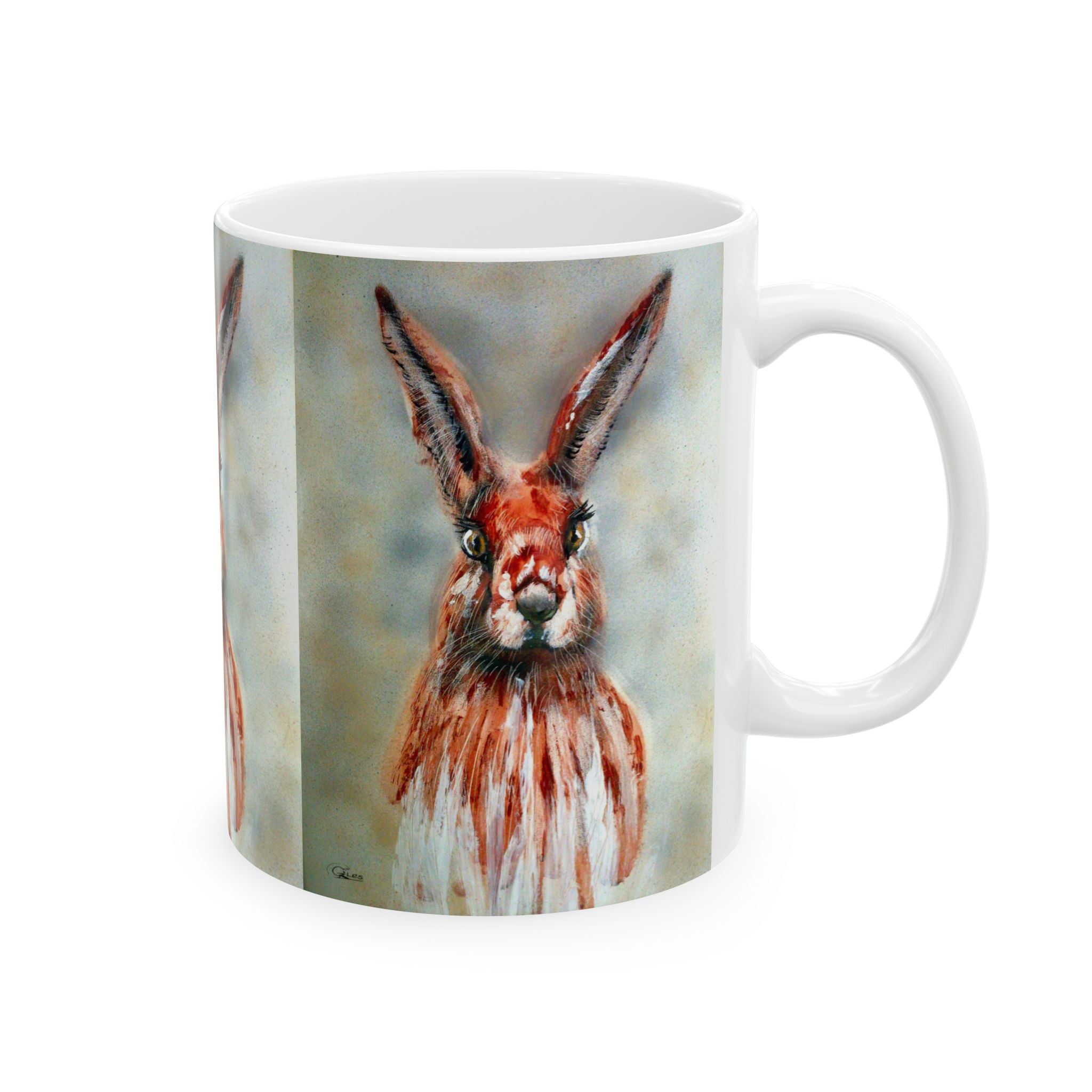 Hare Portrait Ceramic Mug – Whimsical Rabbit Art Coffee Cup (11oz & 15oz)