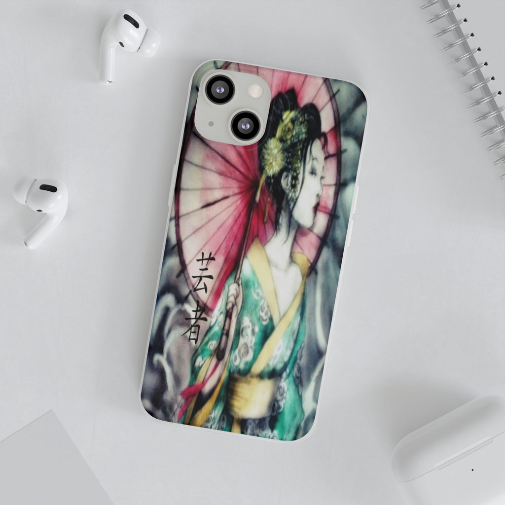 Geisha Art Phone Case — Japanese Parasol iPhone Flexi Case