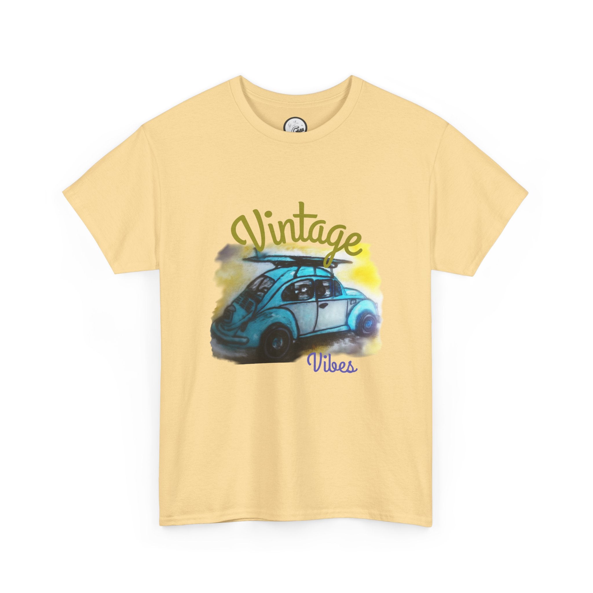 Vintage Vibes T-Shirt — Retro Blue Beetle Car Graphic Tee