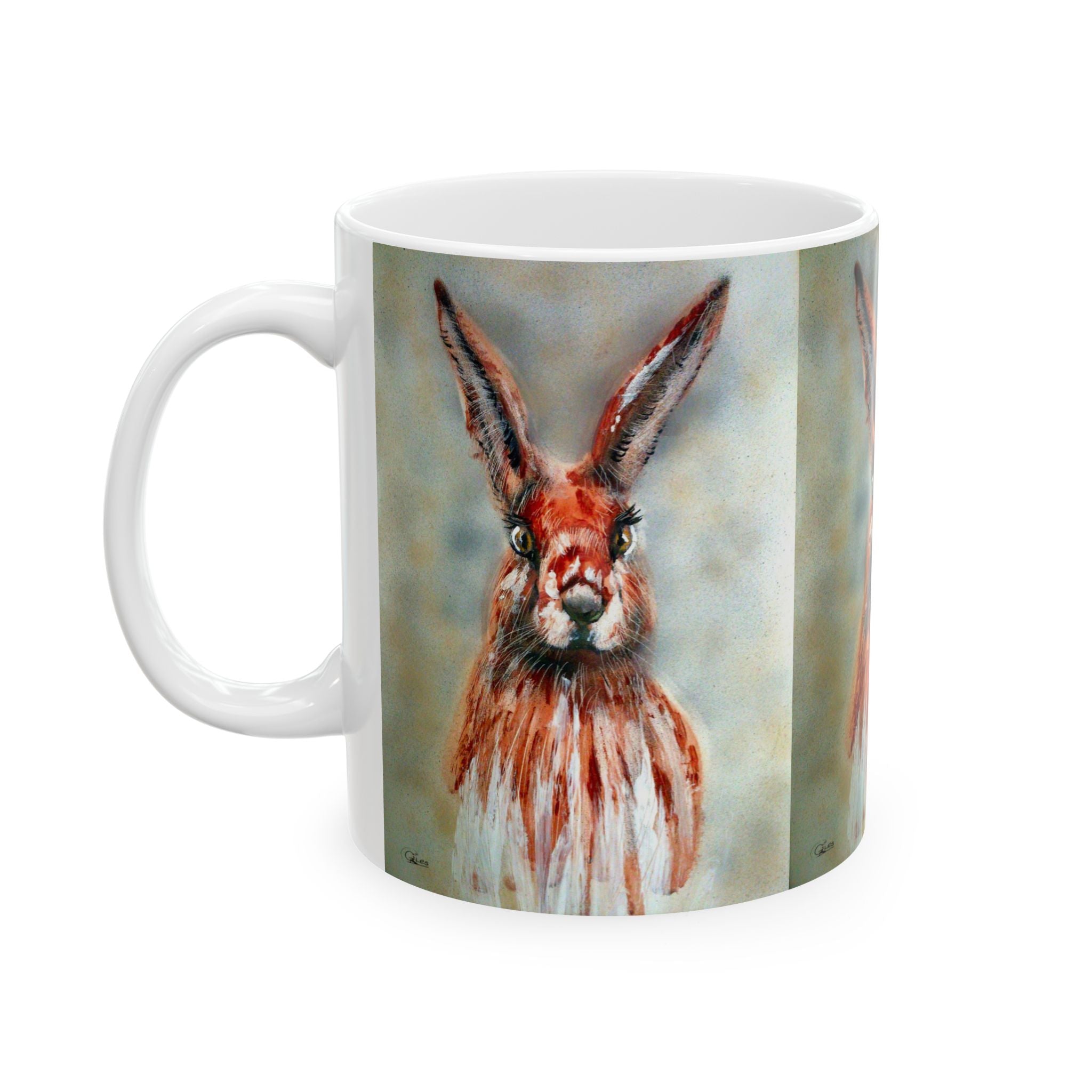 Hare Portrait Ceramic Mug – Whimsical Rabbit Art Coffee Cup (11oz & 15oz)