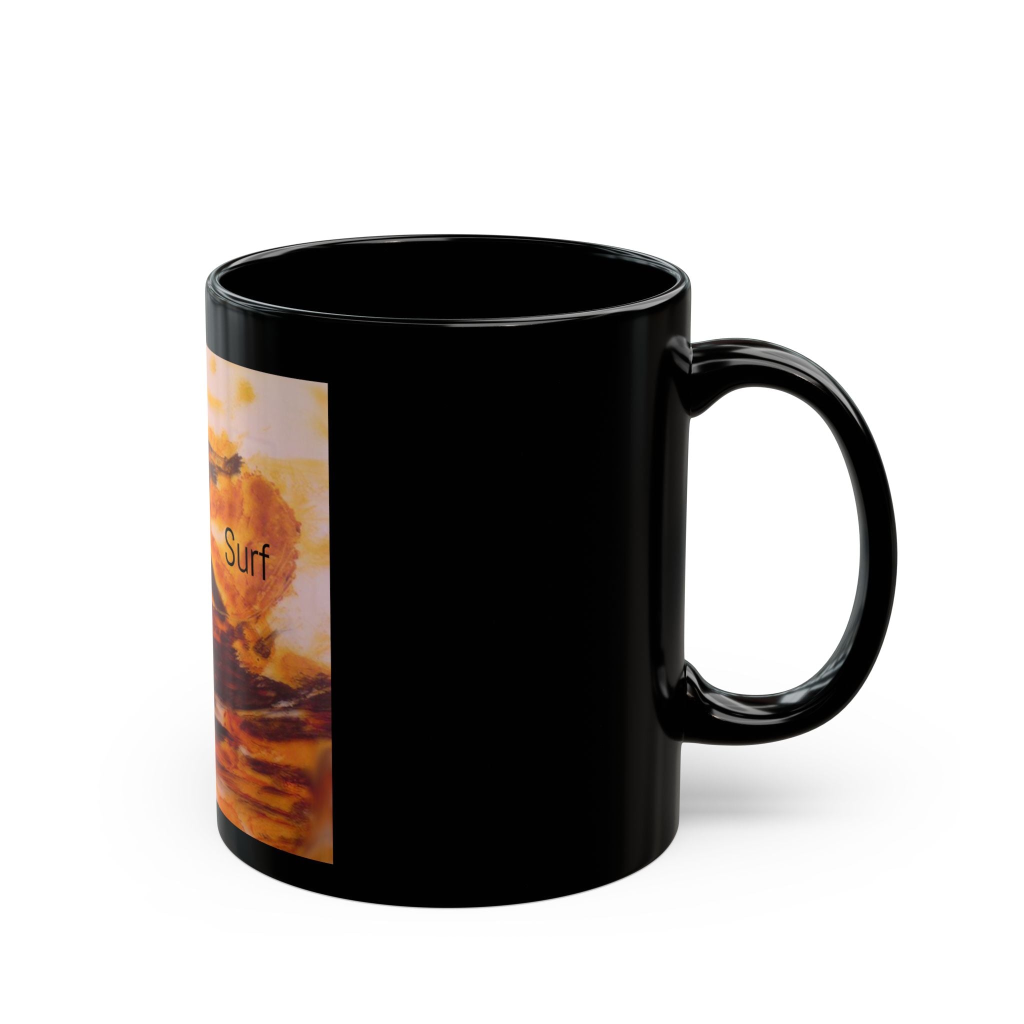Retro Surf Black Mug — Vintage Surfing Sunset Design (11oz, 15oz)