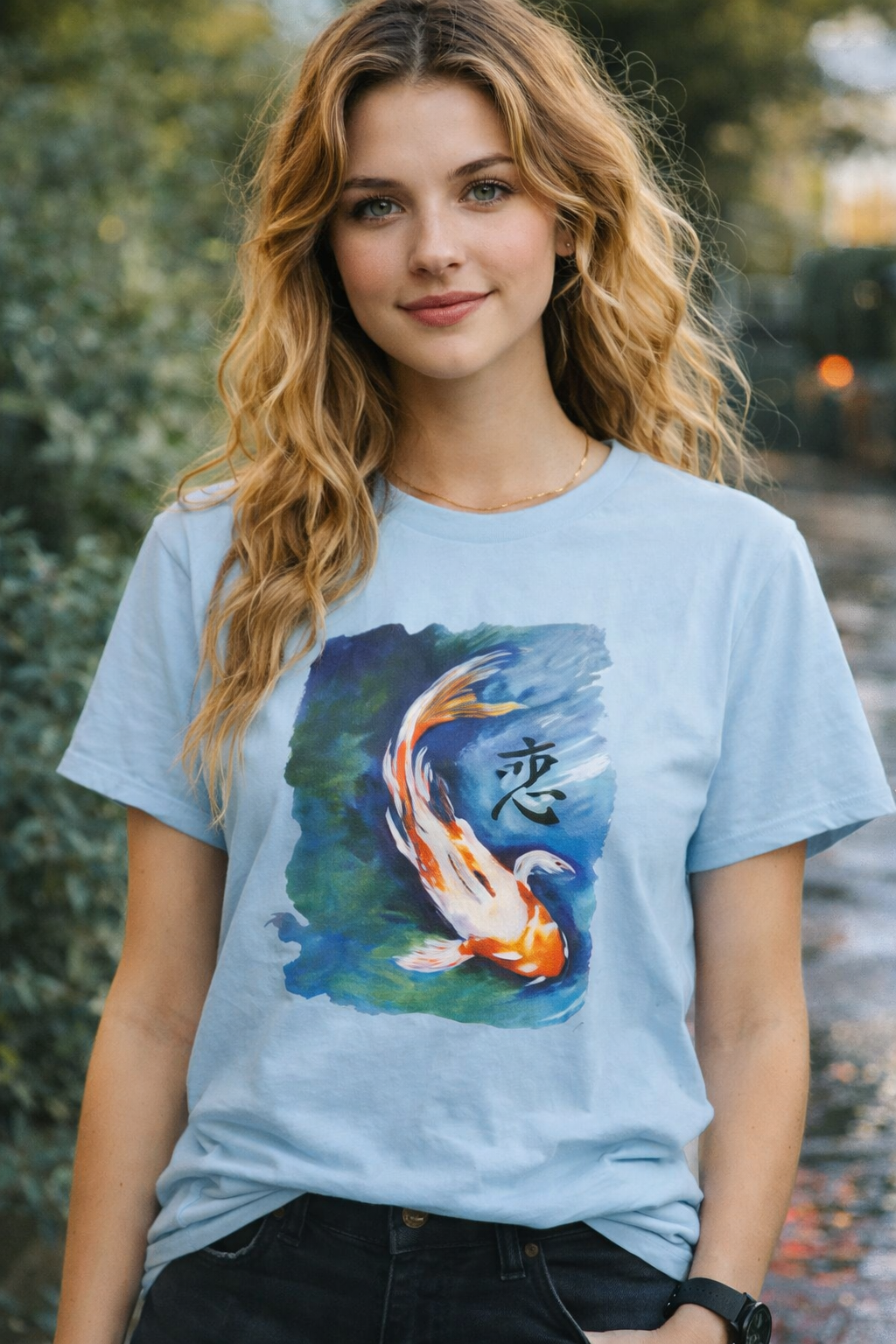 Koi Fish Watercolor T-Shirt — Japanese Kanji Peace Graphic Tee