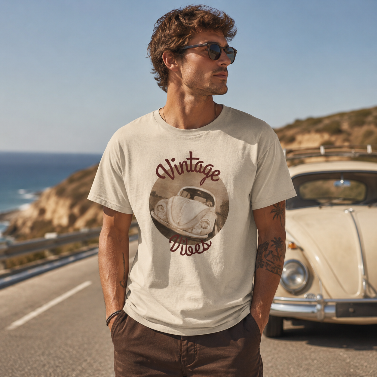 Vintage Vibes T-Shirt — Retro Beetle Car Graphic Tee