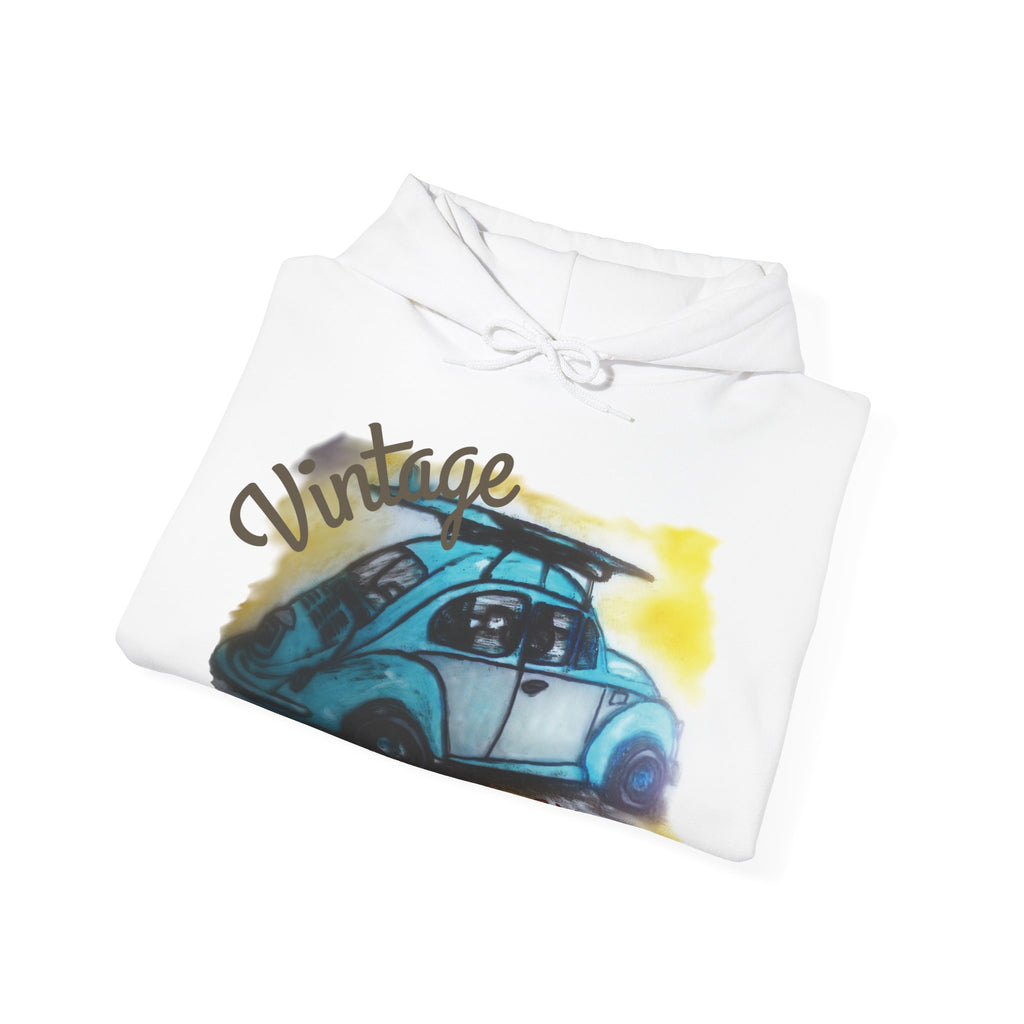 Vintage Beetle Hoodie – Retro Blue Car Graphic Sweatshirt
