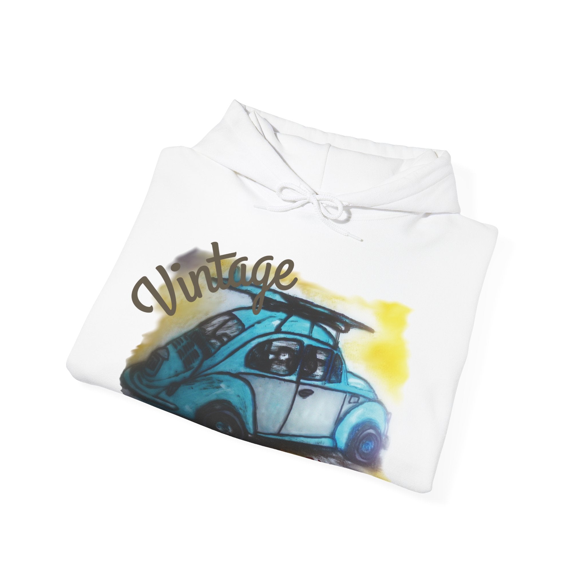 Vintage Beetle Hoodie – Retro Blue Car Graphic Sweatshirt
