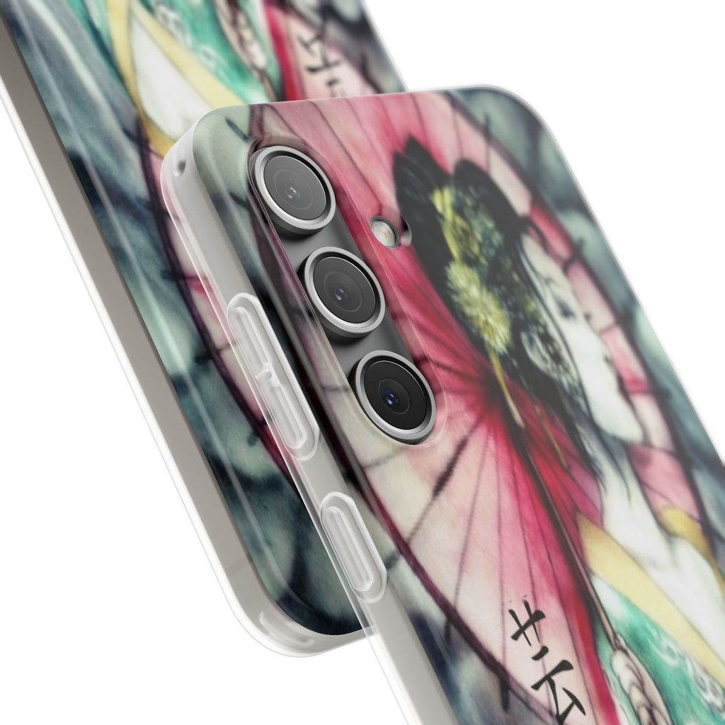 Geisha Art Phone Case — Japanese Parasol iPhone Flexi Case