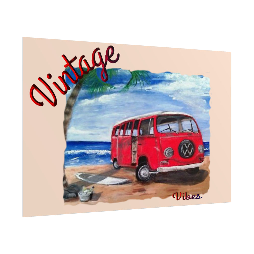 Vintage Red VW Bus Poster | Rolled Poster, Beach Surf Van Wall Art