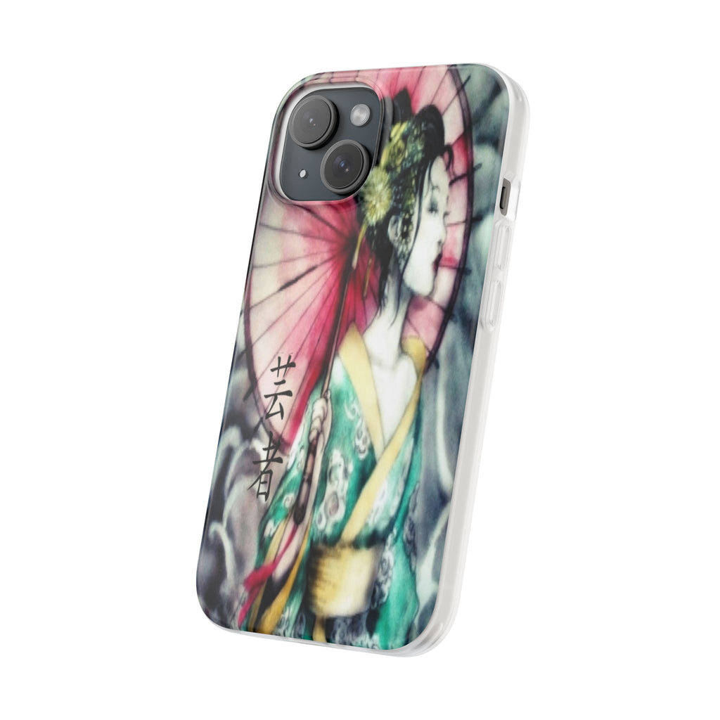 Geisha Art Phone Case — Japanese Parasol iPhone Flexi Case