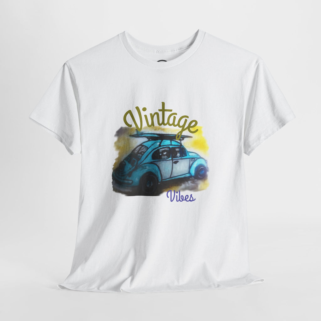 Vintage Vibes T-Shirt — Retro Blue Beetle Car Graphic Tee