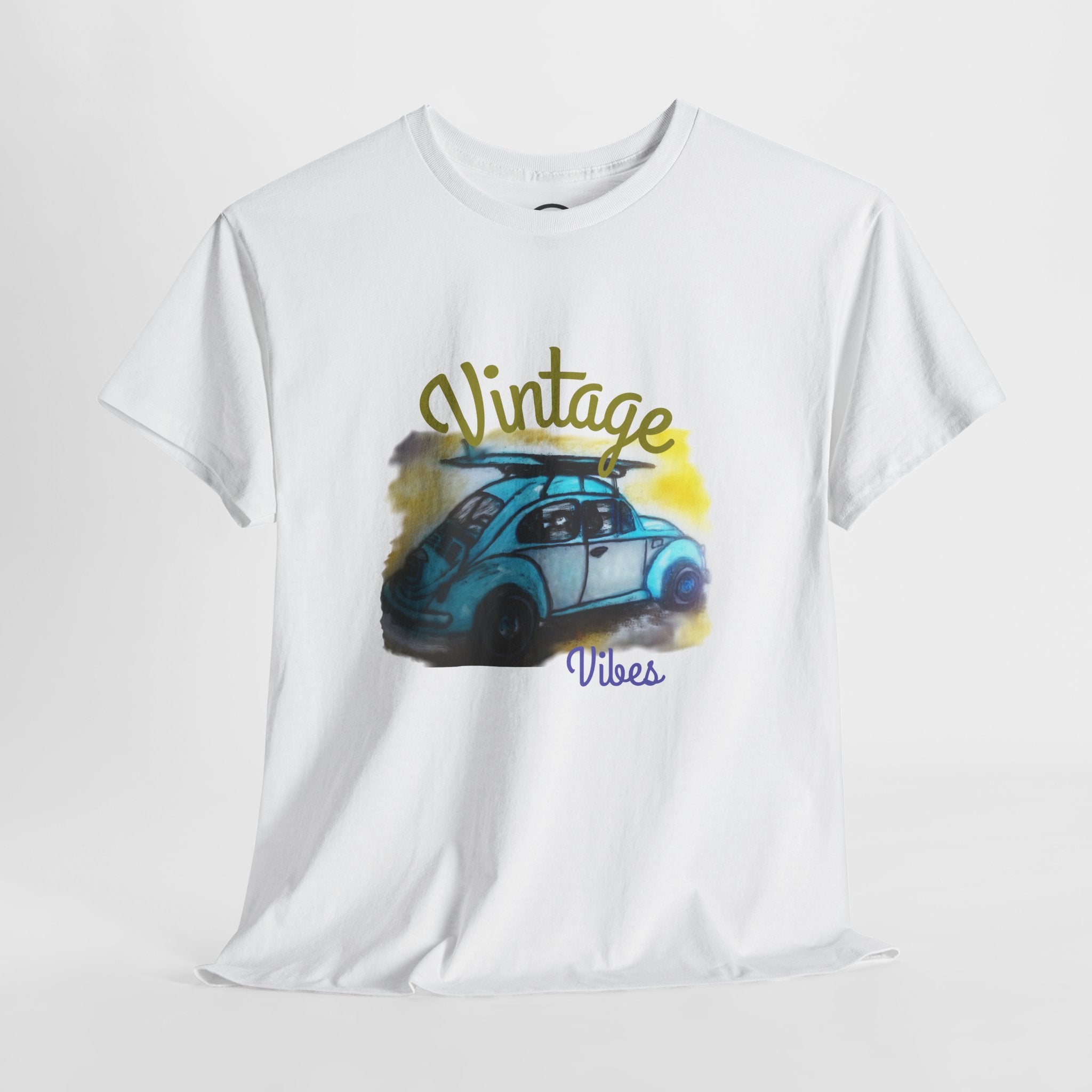 Vintage Vibes T-Shirt — Retro Blue Beetle Car Graphic Tee