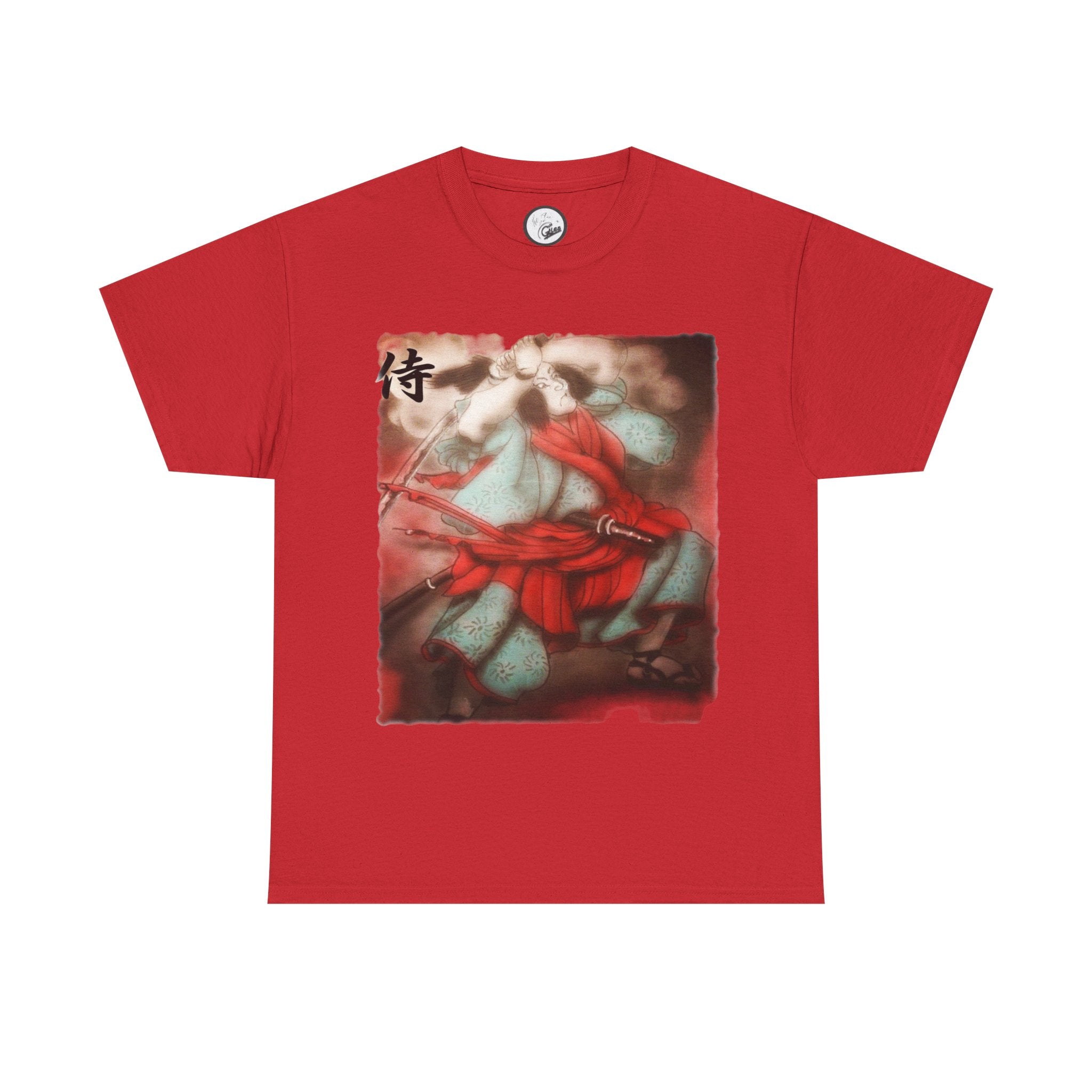 Samurai Warrior T-Shirt — Vintage Red Kimono Illustration (侍)