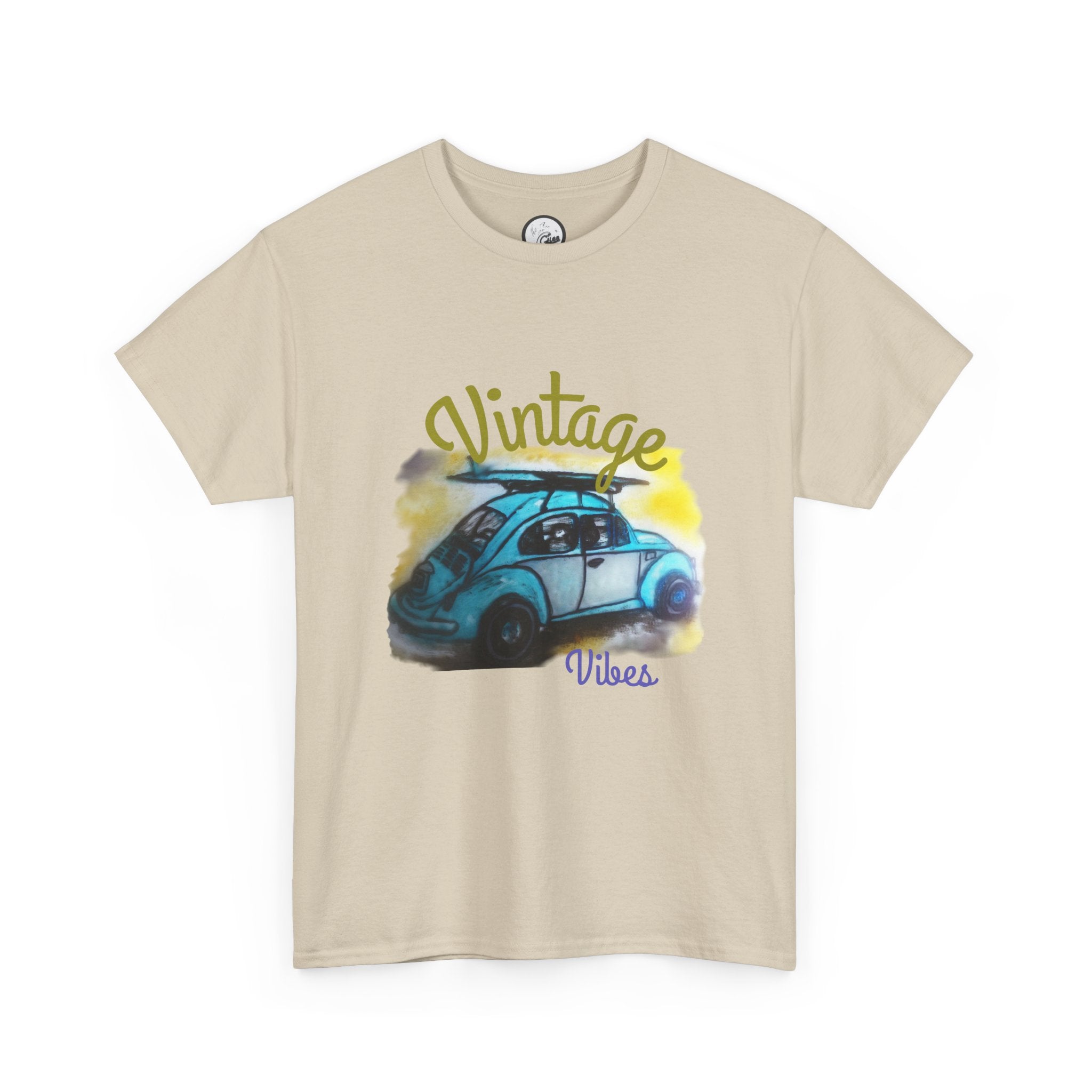 Vintage Vibes T-Shirt — Retro Blue Beetle Car Graphic Tee