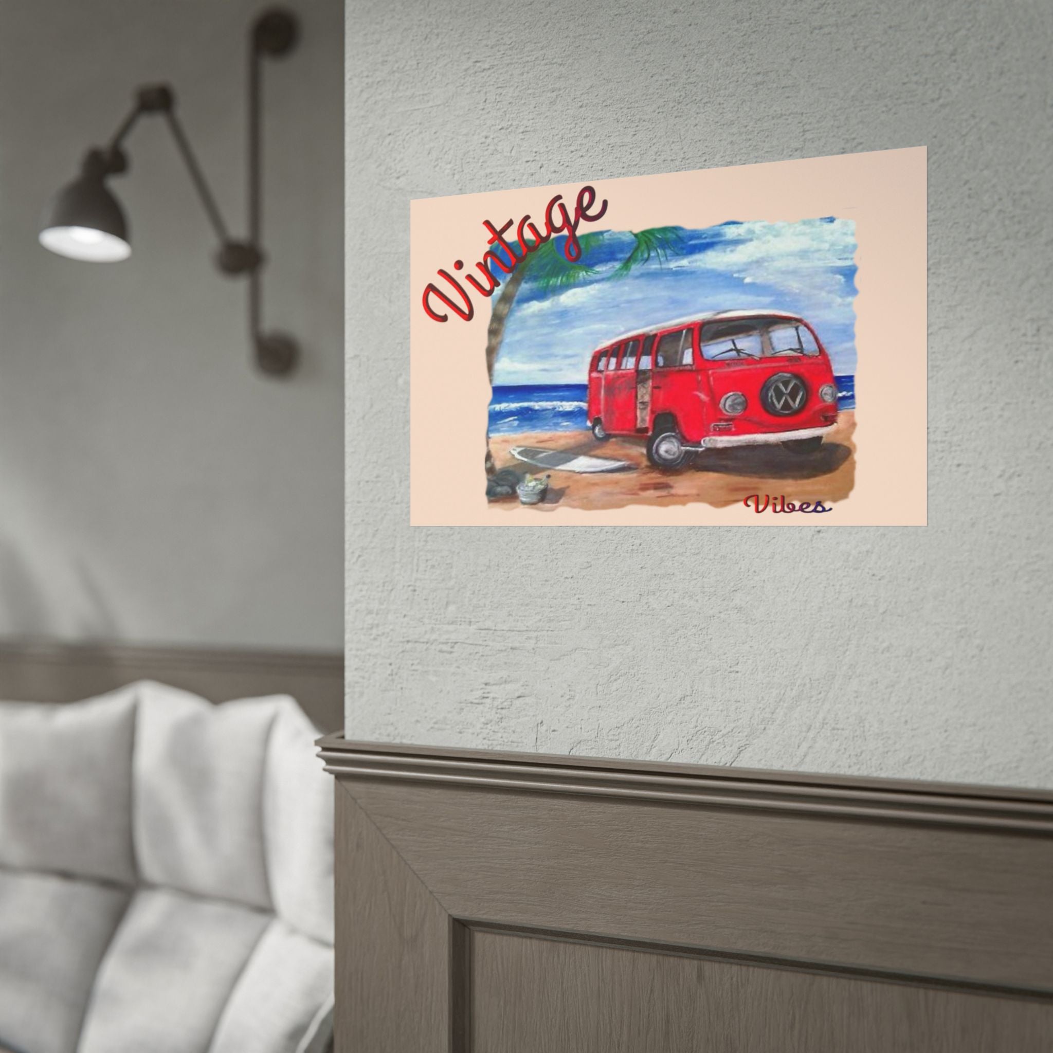 Vintage Red VW Bus Poster | Rolled Poster, Beach Surf Van Wall Art