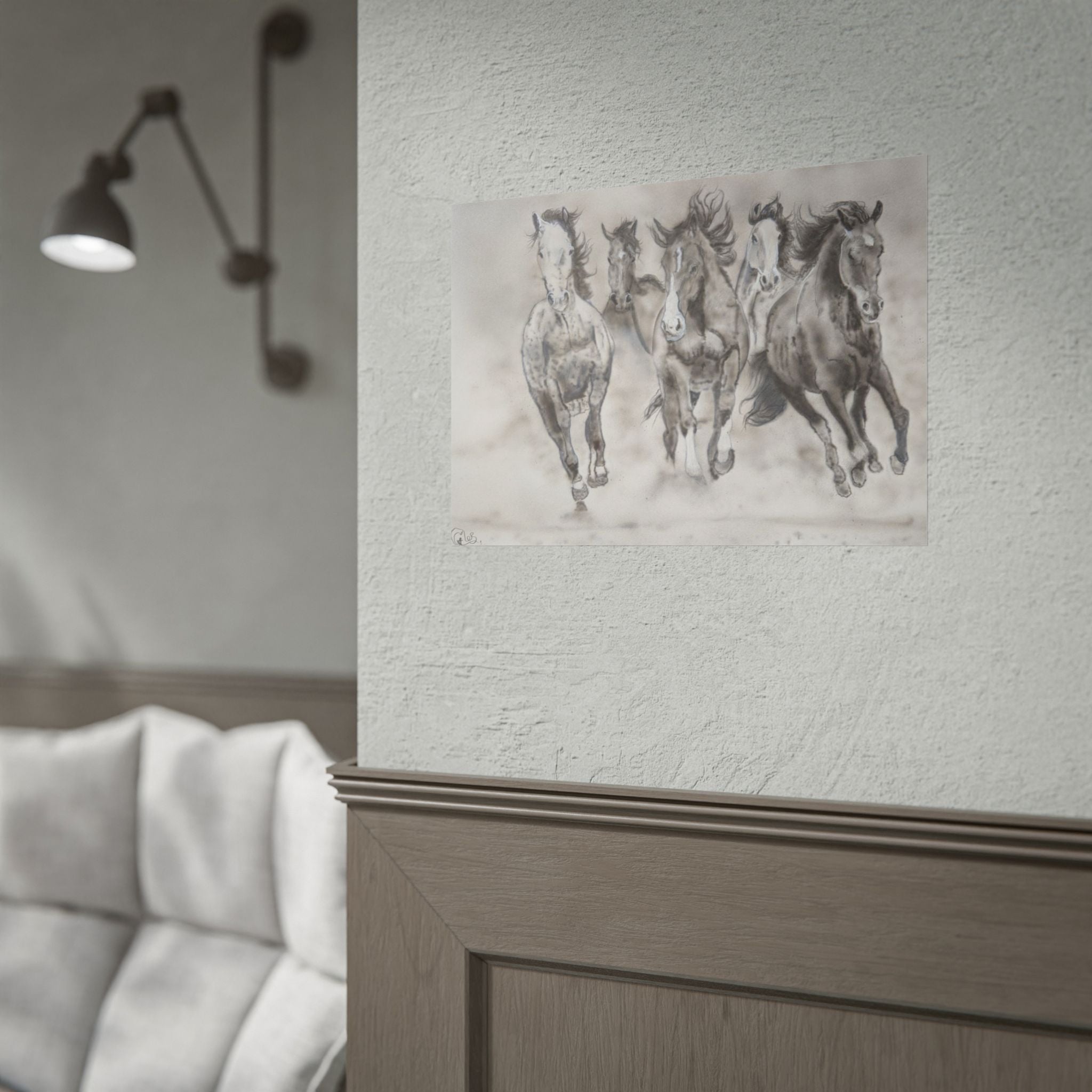 Horse Run Poster — Black & White Galloping Horses Wall Art (Rolled Poster)