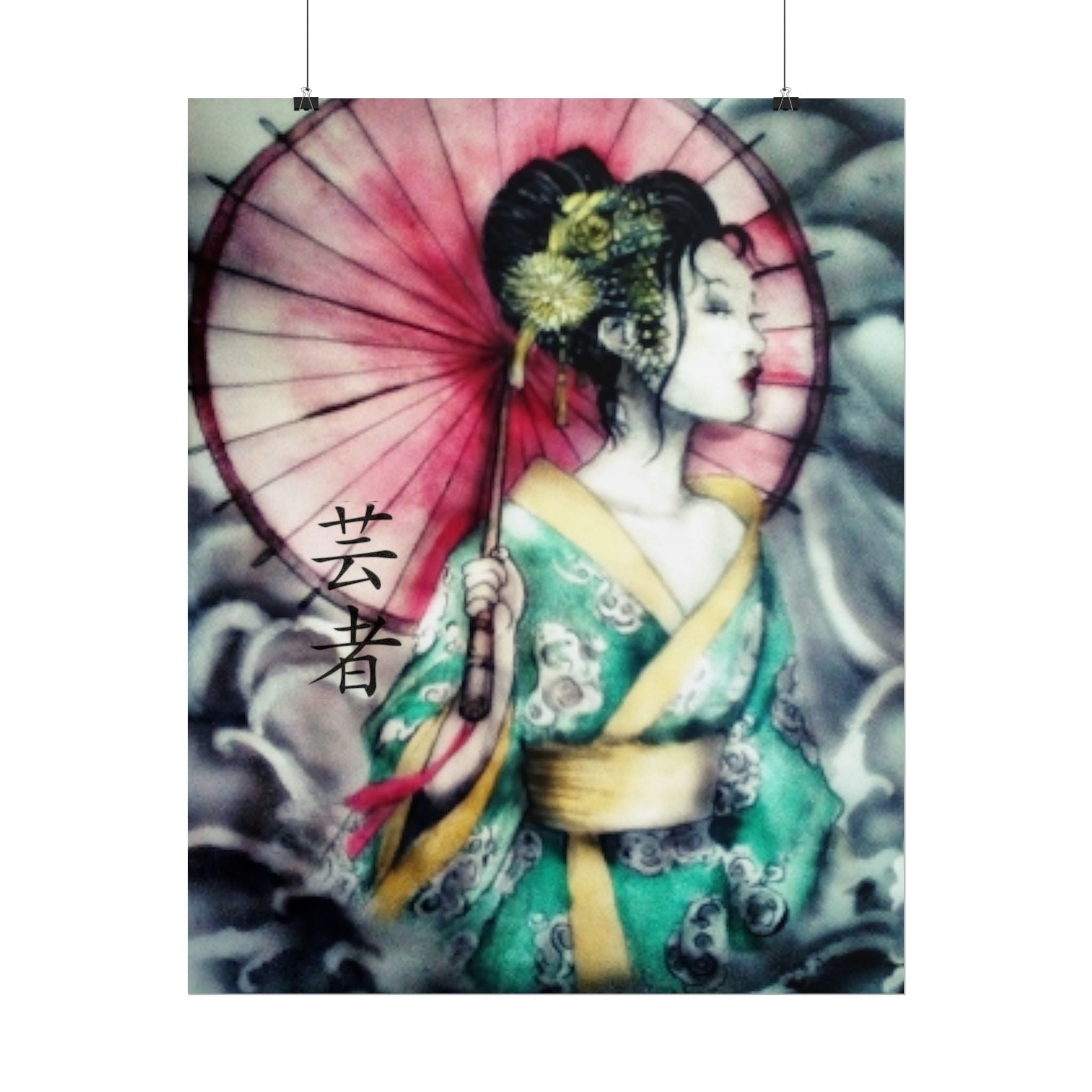 Geisha Umbrella Art Poster — Japanese Geisha Wall Decor Rolled Poster