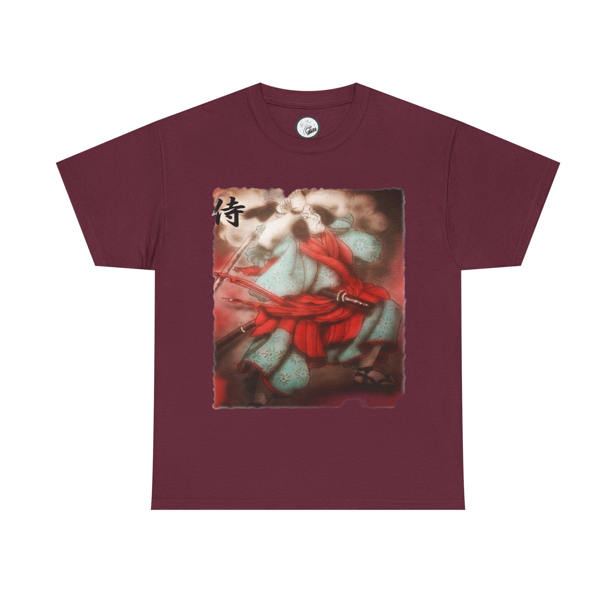 Samurai Warrior T-Shirt — Vintage Red Kimono Illustration (侍)