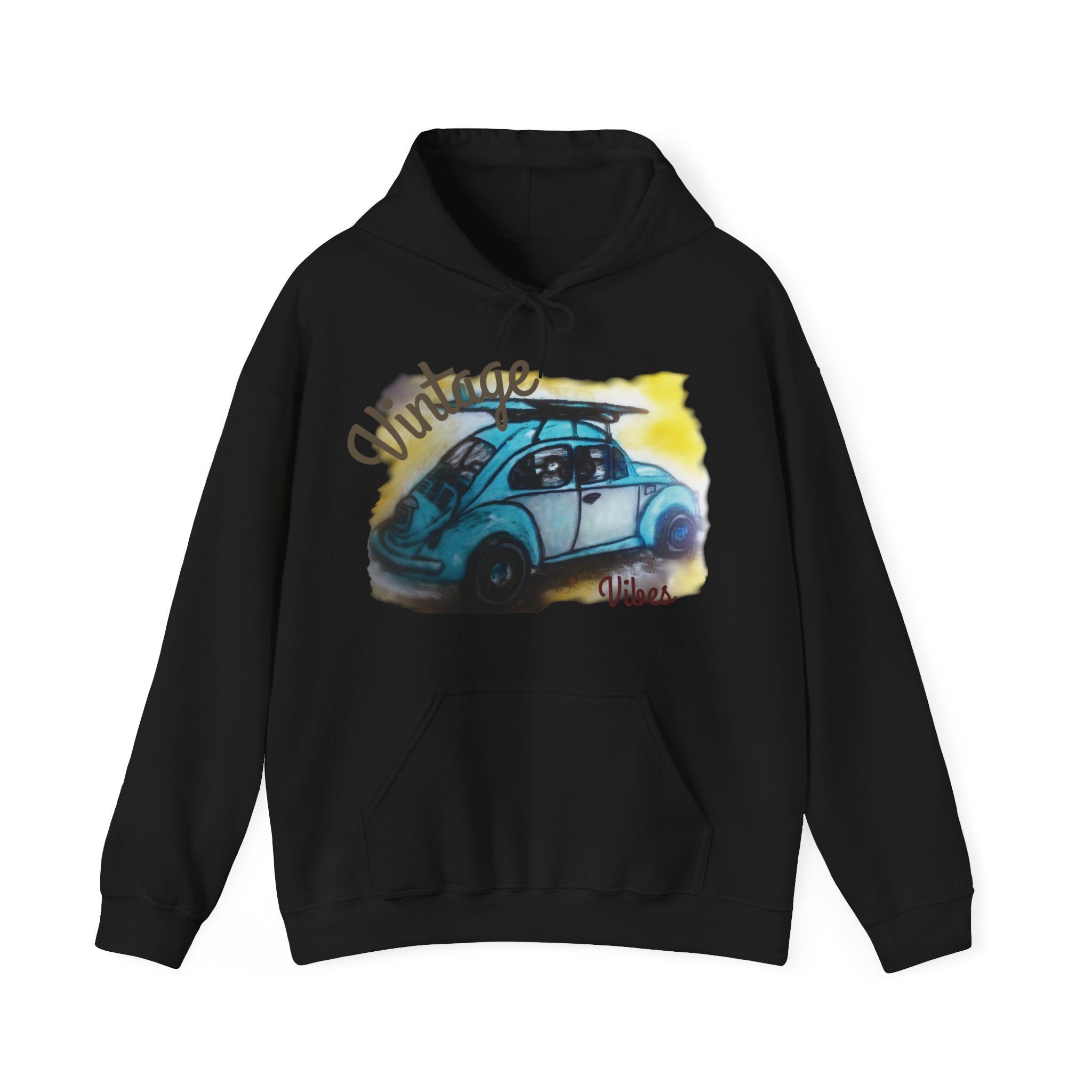 Vintage Beetle Hoodie – Retro Blue Car Graphic Sweatshirt