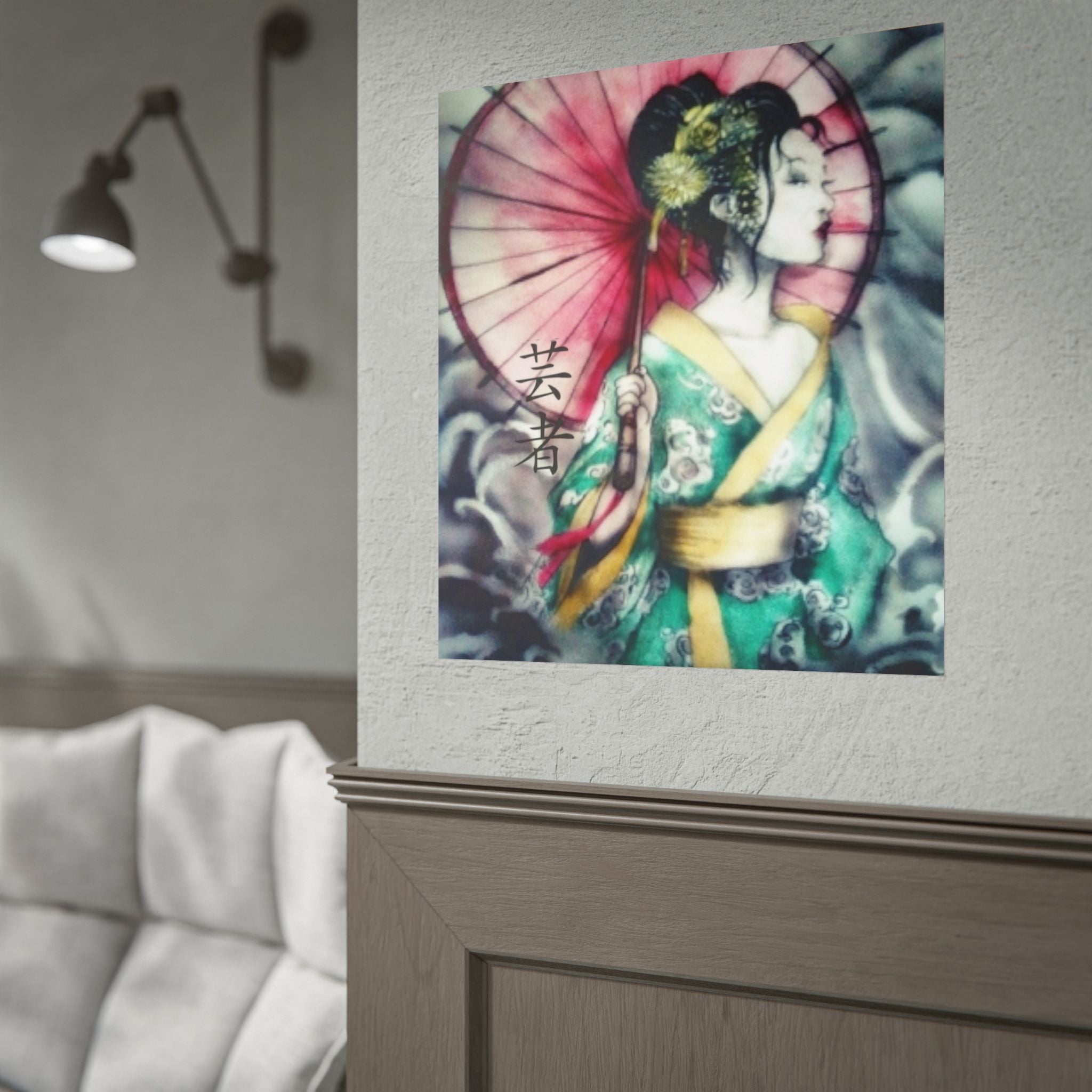 Geisha Umbrella Art Poster — Japanese Geisha Wall Decor Rolled Poster