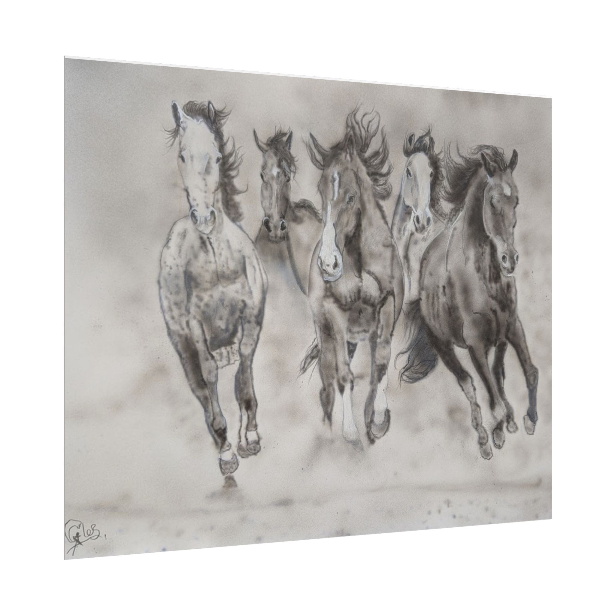 Horse Run Poster — Black & White Galloping Horses Wall Art (Rolled Poster)