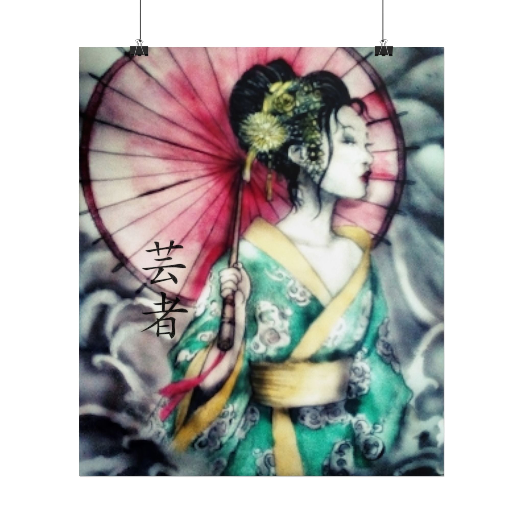 Geisha Umbrella Art Poster — Japanese Geisha Wall Decor Rolled Poster
