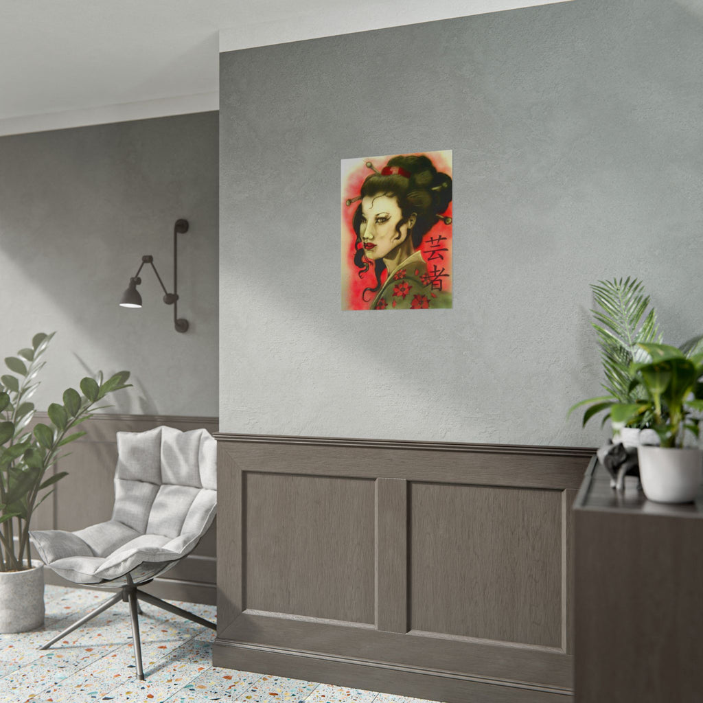 Geisha Portrait Poster — Japanese Tattoo-Style Rolled Art Print