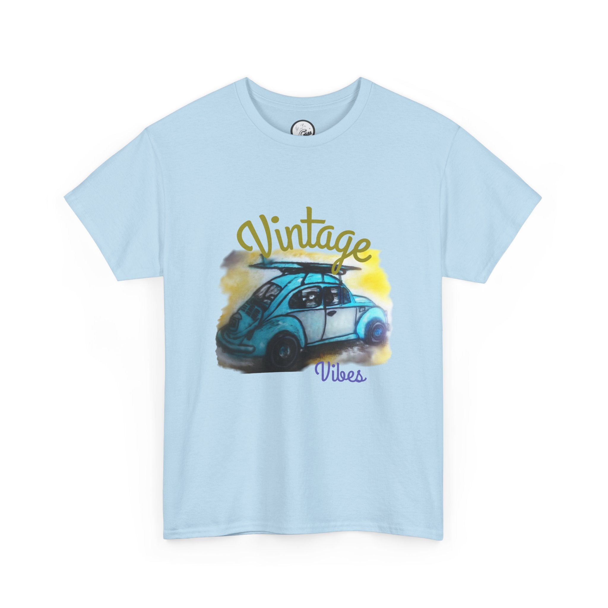 Vintage Vibes T-Shirt — Retro Blue Beetle Car Graphic Tee