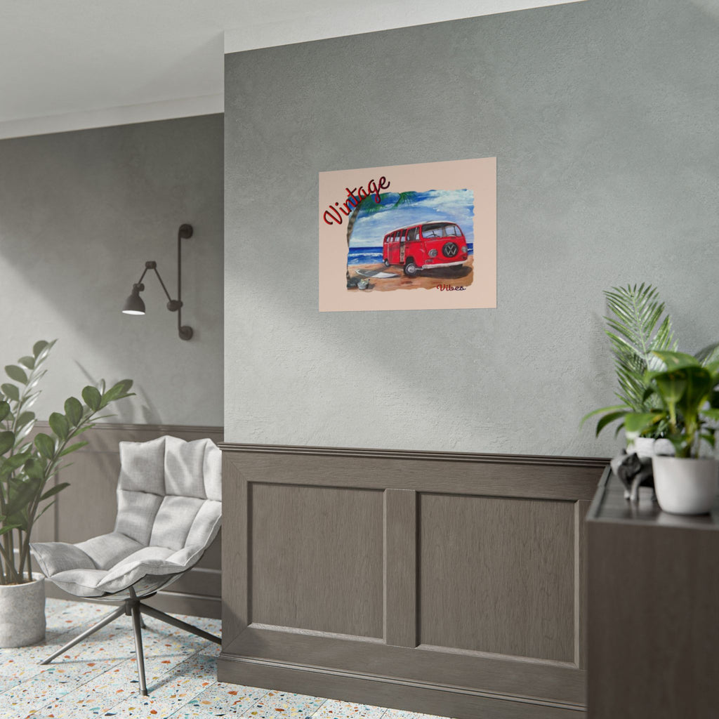 Vintage Red VW Bus Poster | Rolled Poster, Beach Surf Van Wall Art