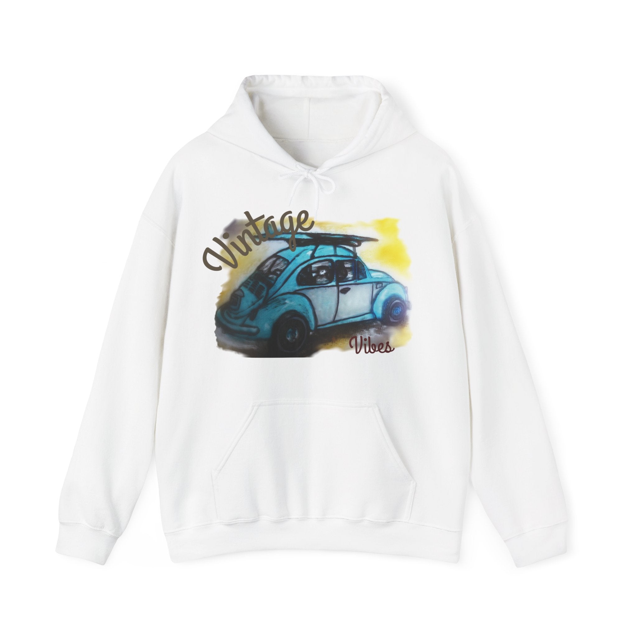 Vintage Beetle Hoodie – Retro Blue Car Graphic Sweatshirt