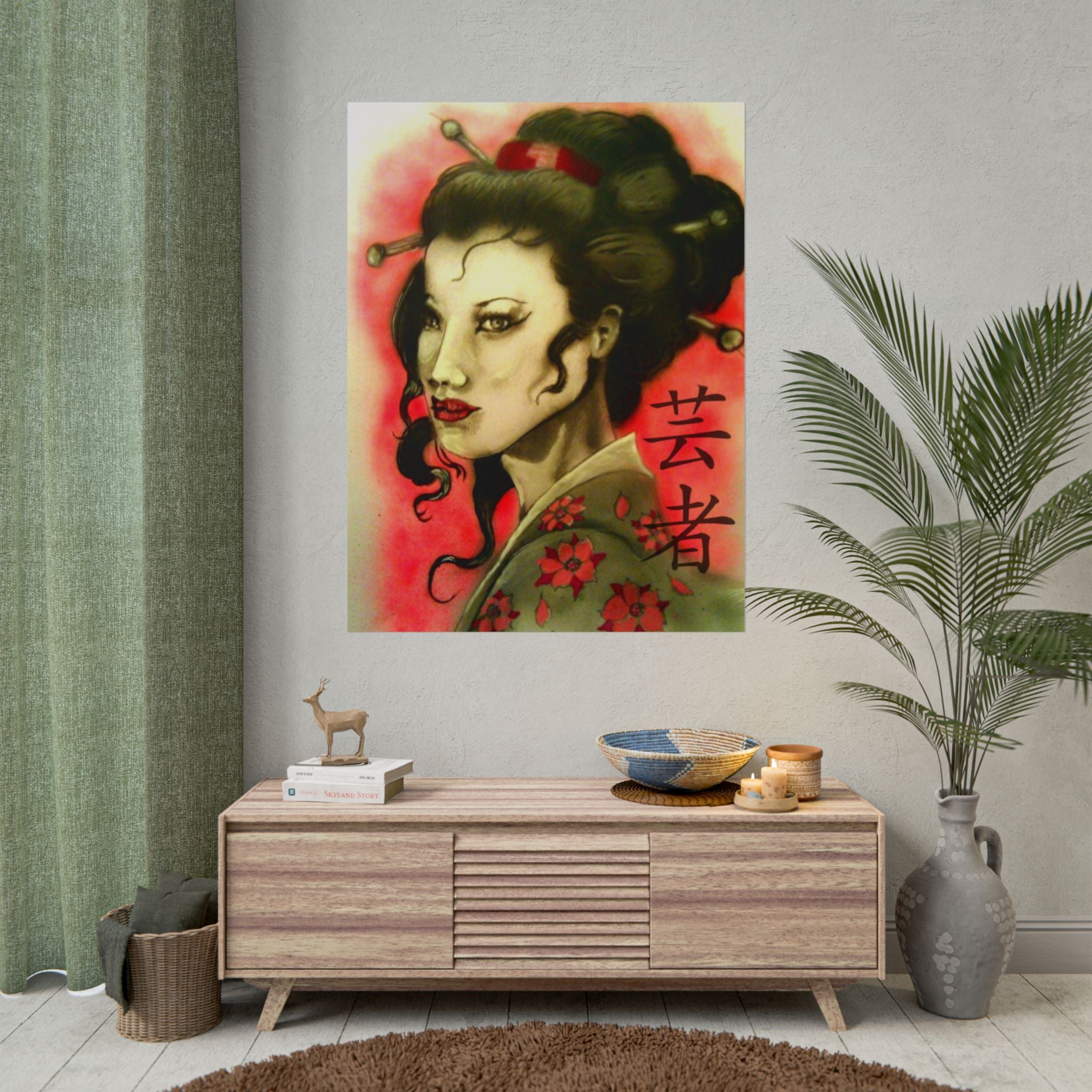 Geisha Portrait Poster — Japanese Tattoo-Style Rolled Art Print