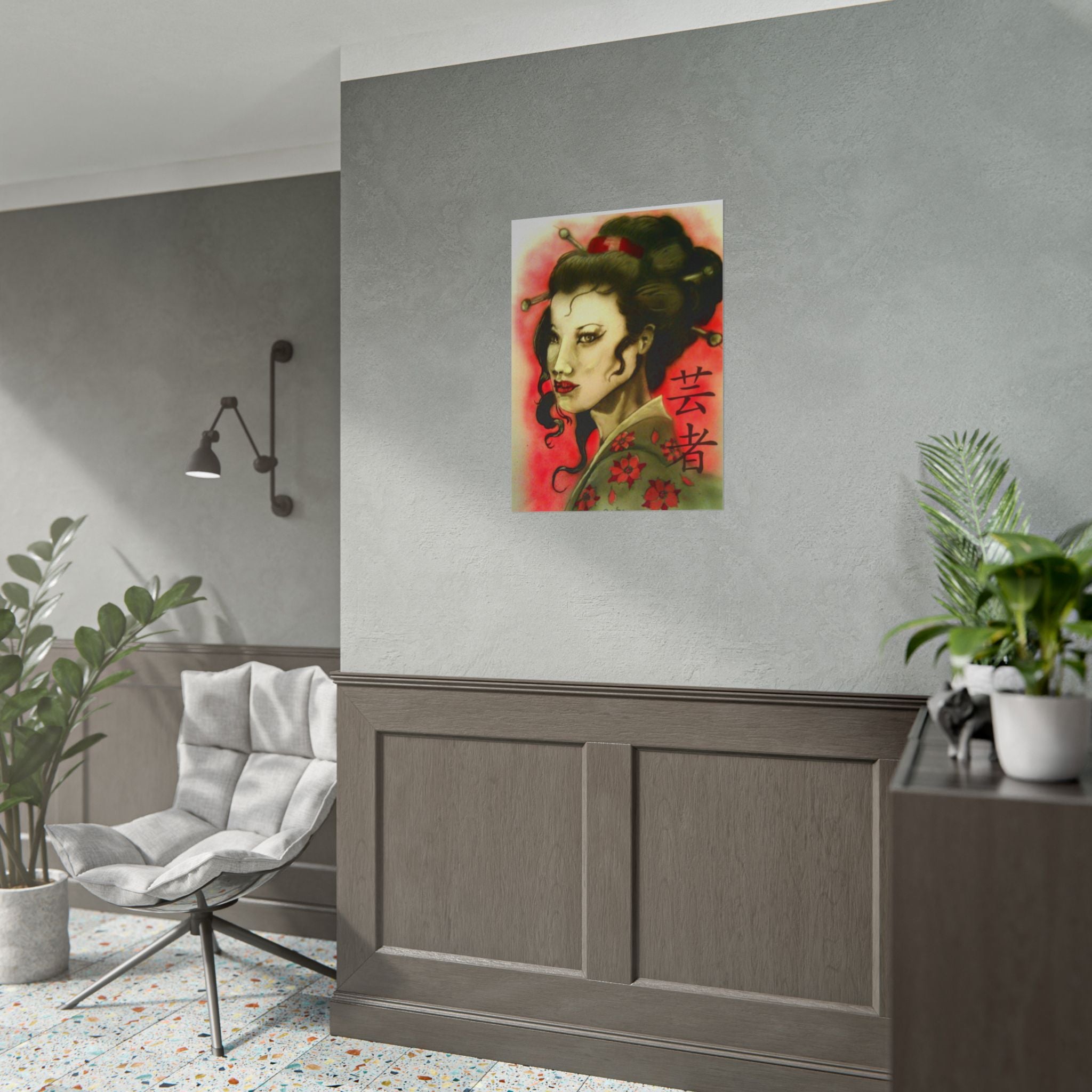 Geisha Portrait Poster — Japanese Tattoo-Style Rolled Art Print