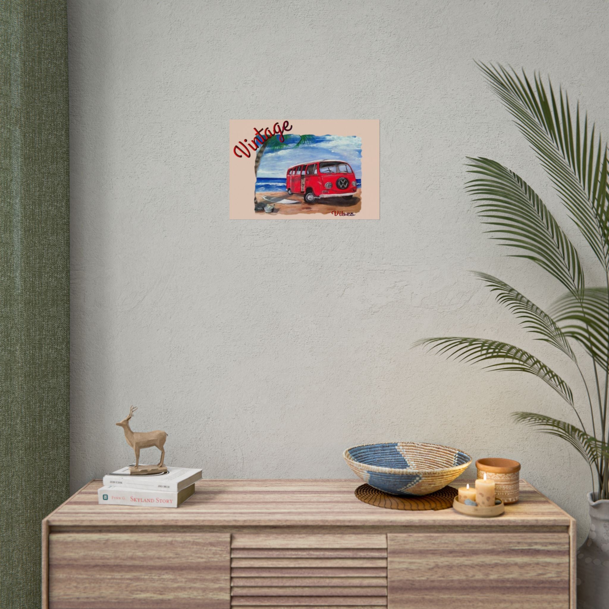 Vintage Red VW Bus Poster | Rolled Poster, Beach Surf Van Wall Art